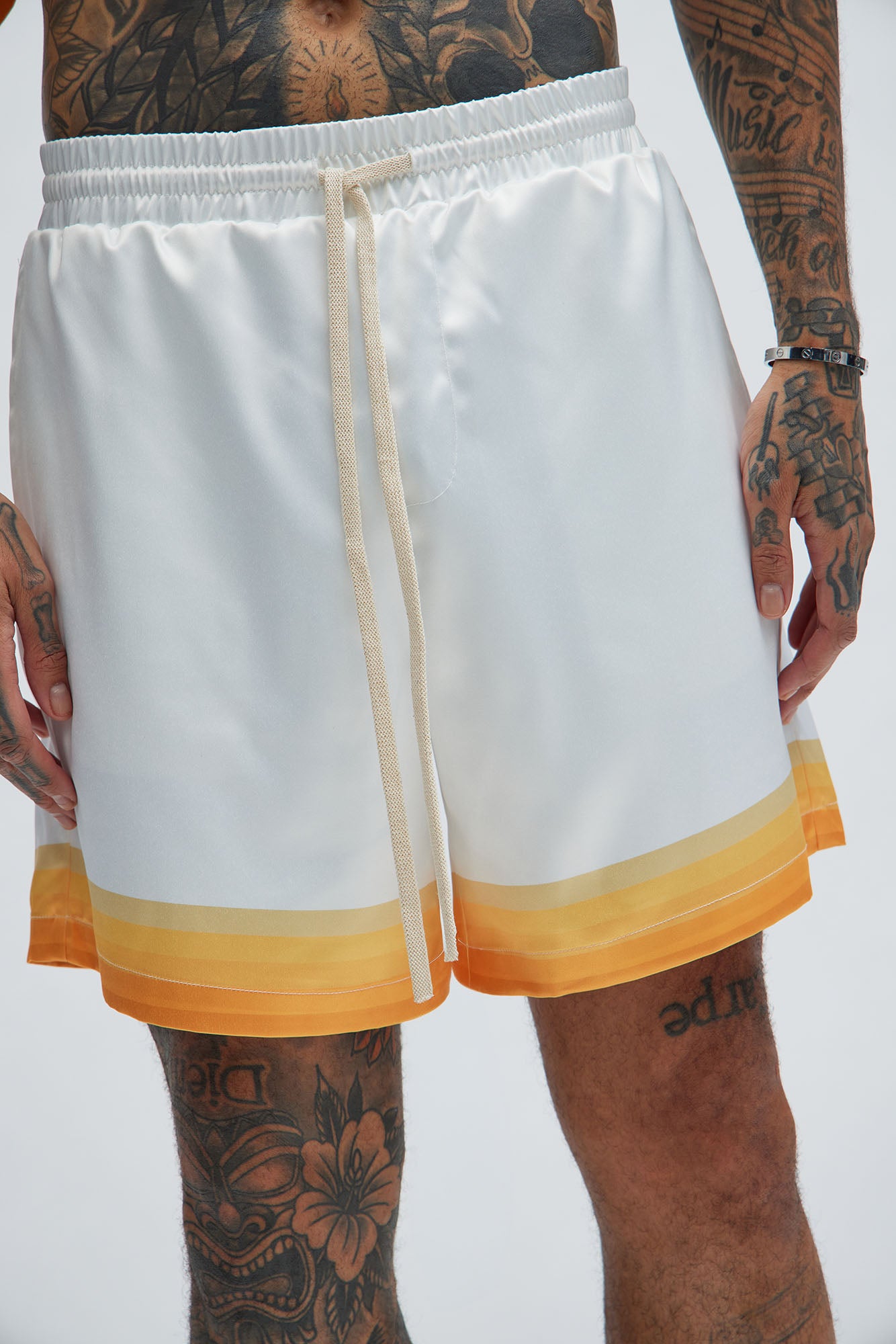 Dale Printed Stripes Shorts - White/combo - Image 4