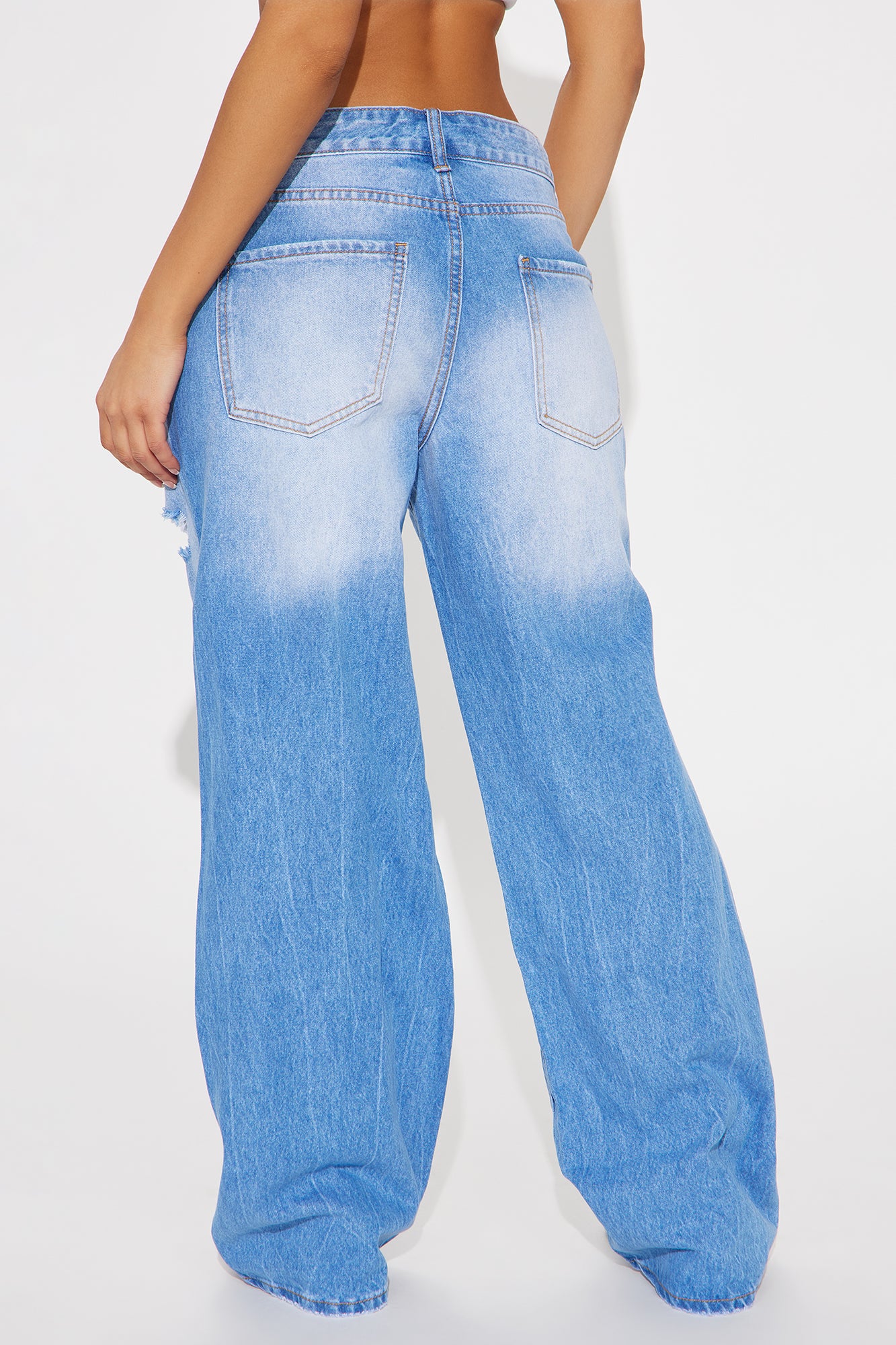 Lumina Non Stretch Ripped Wide Leg Jeans - Light Wash - Image 3