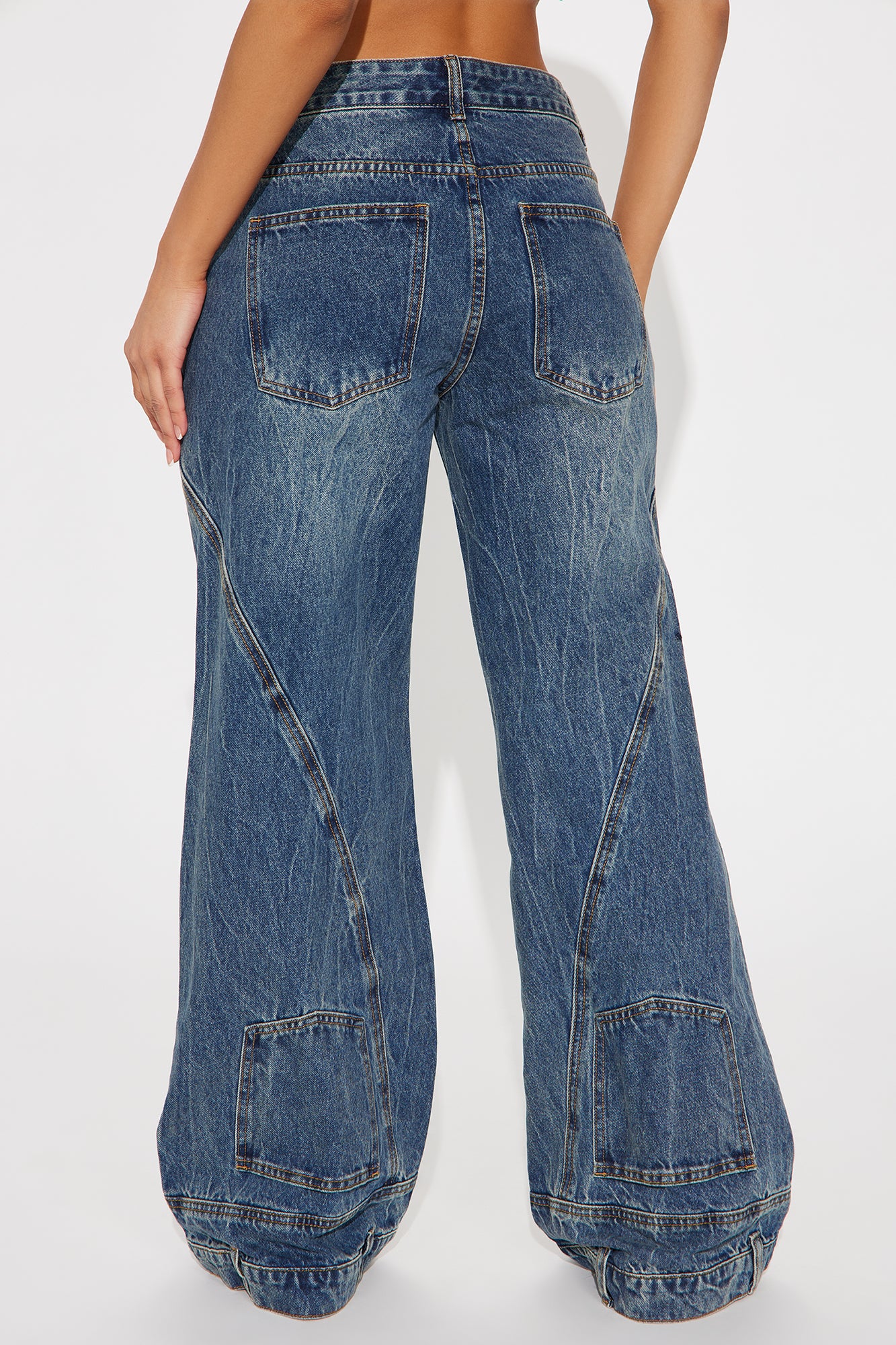 Both Sides Reconstructed Ripped Wide Leg Jeans - Dark Wash - Image 3