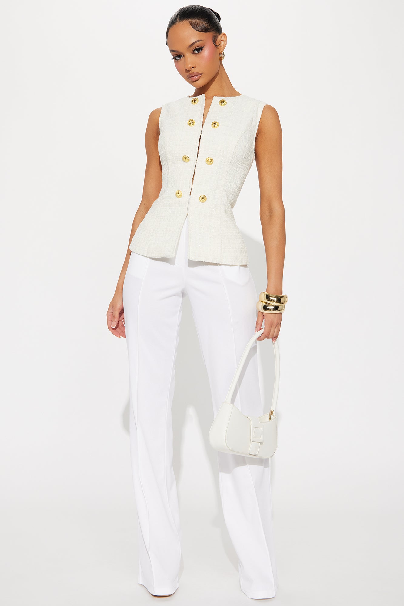 Elegant Love Tweed Vest Top - Ivory - Image 3