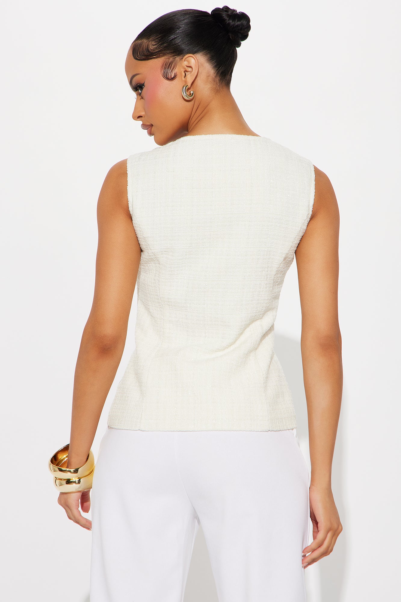 Elegant Love Tweed Vest Top - Ivory - Image 5