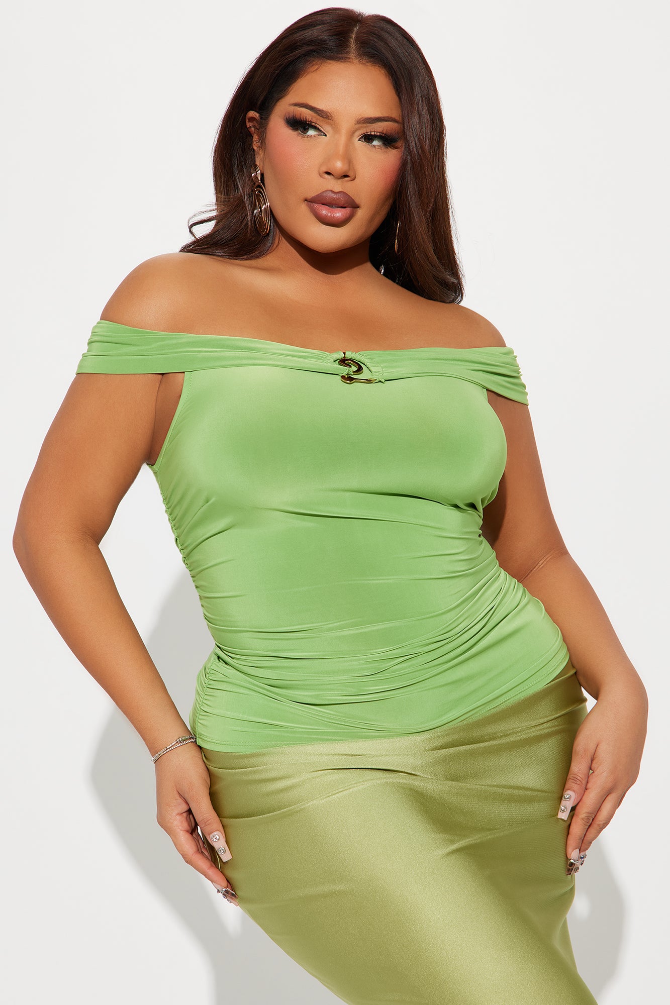 New Views Off Shoulder Top - Green - Image 4