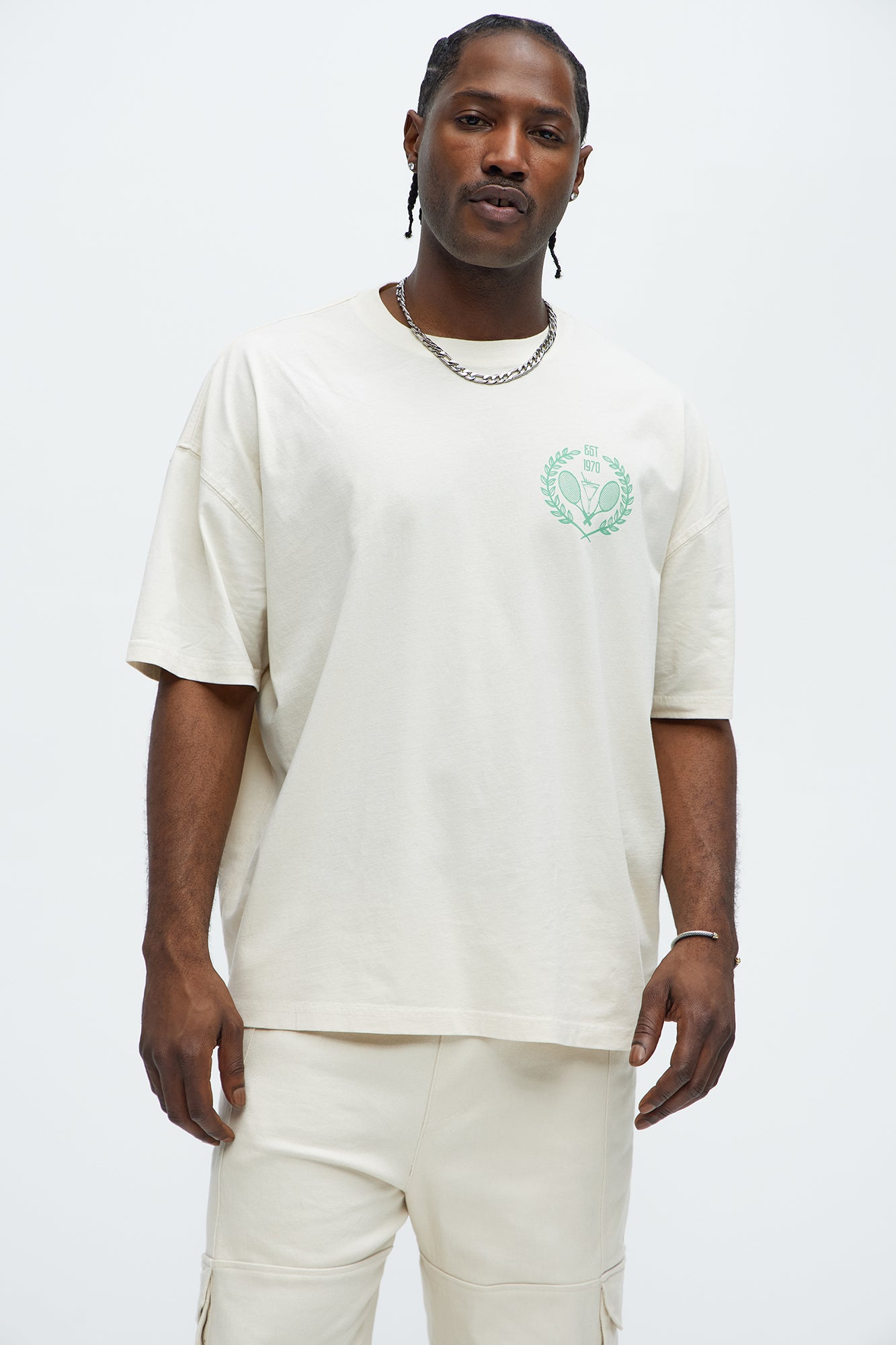 Tennis Club Manhattan Oversized Short Sleeve Tee - Cream - Image 3