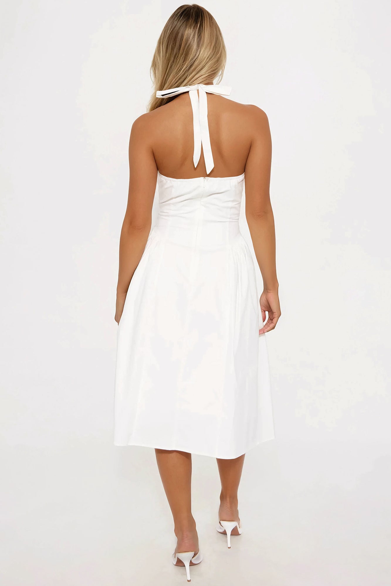 Beatrice Floral Embroidered Midi Dress - White - Image 4