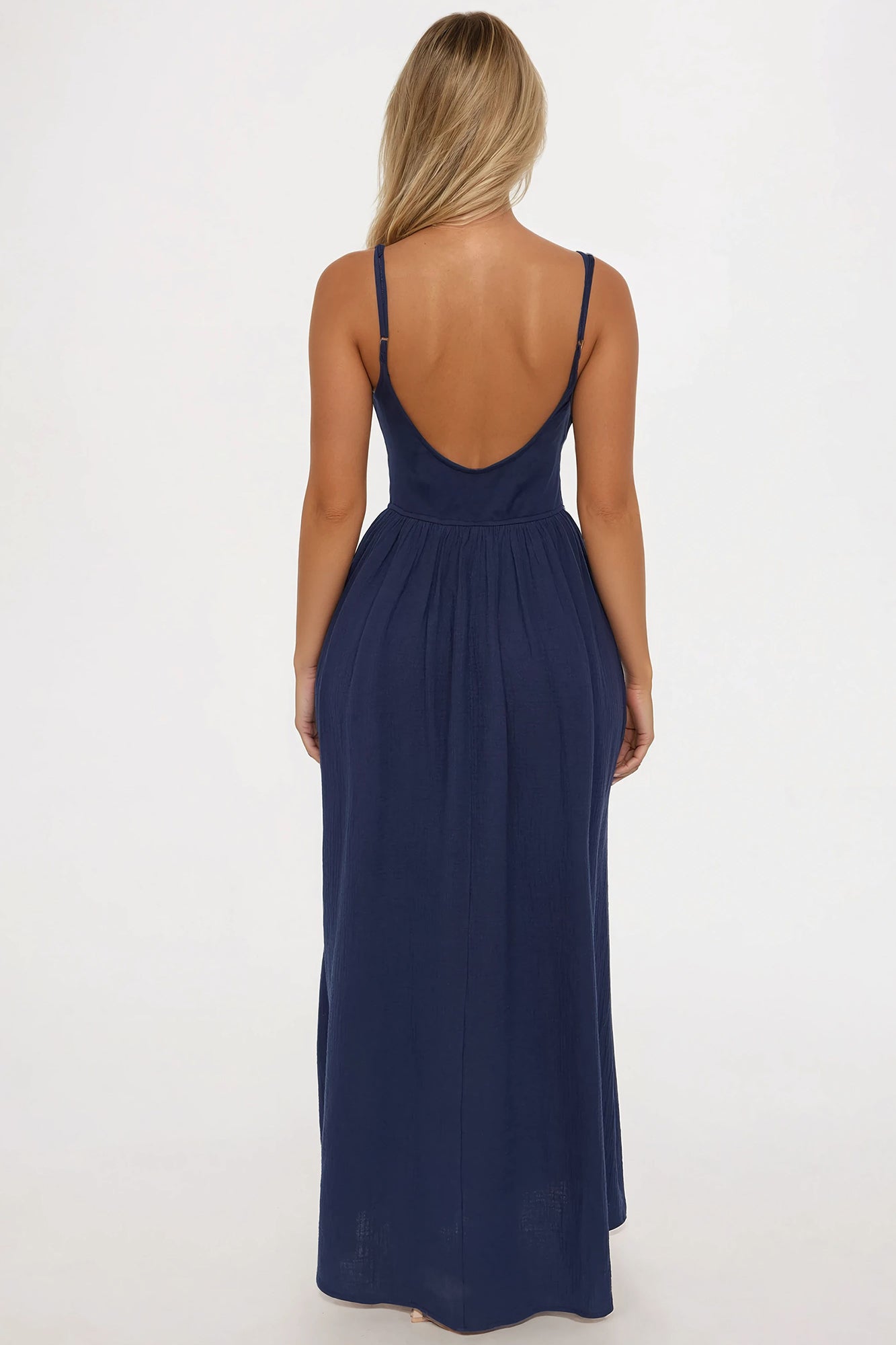 Colette Linen Maxi Dress - Navy - Image 3