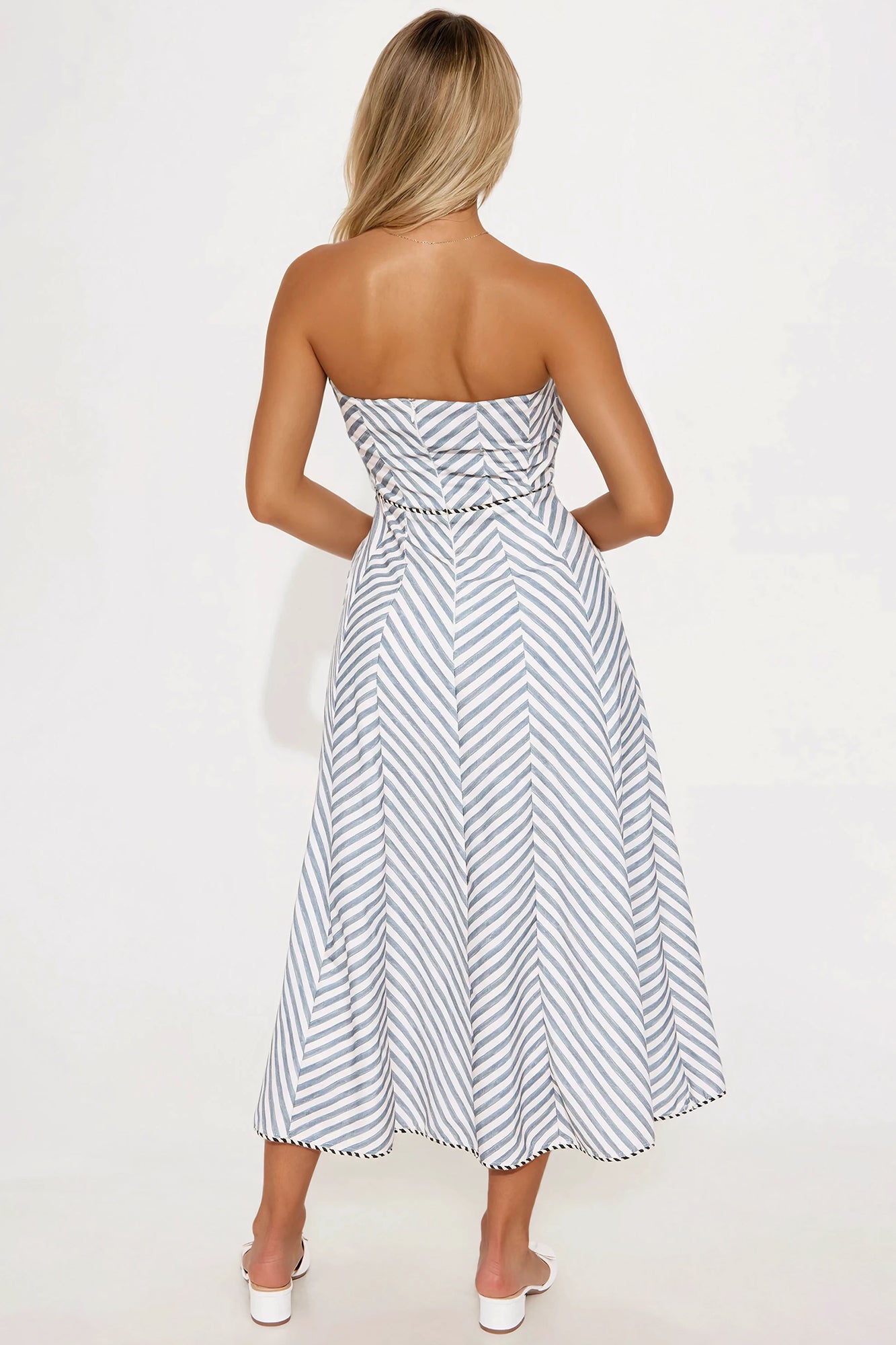 Selena Striped Linen Midi Dress - Charcoal/combo - Image 3
