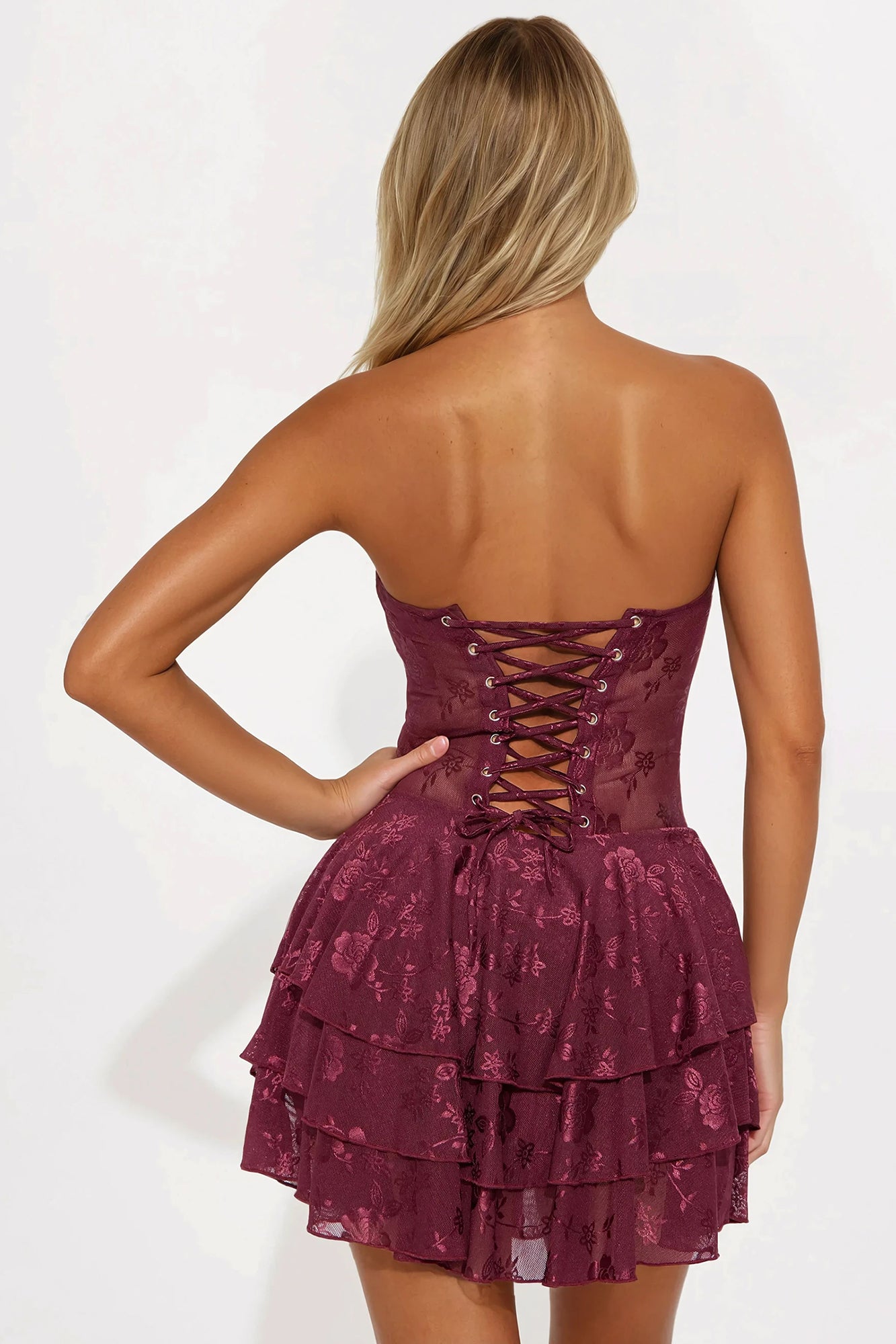 Tall Sweet Pea Lace Micro Mini Dress - Burgundy - Image 3