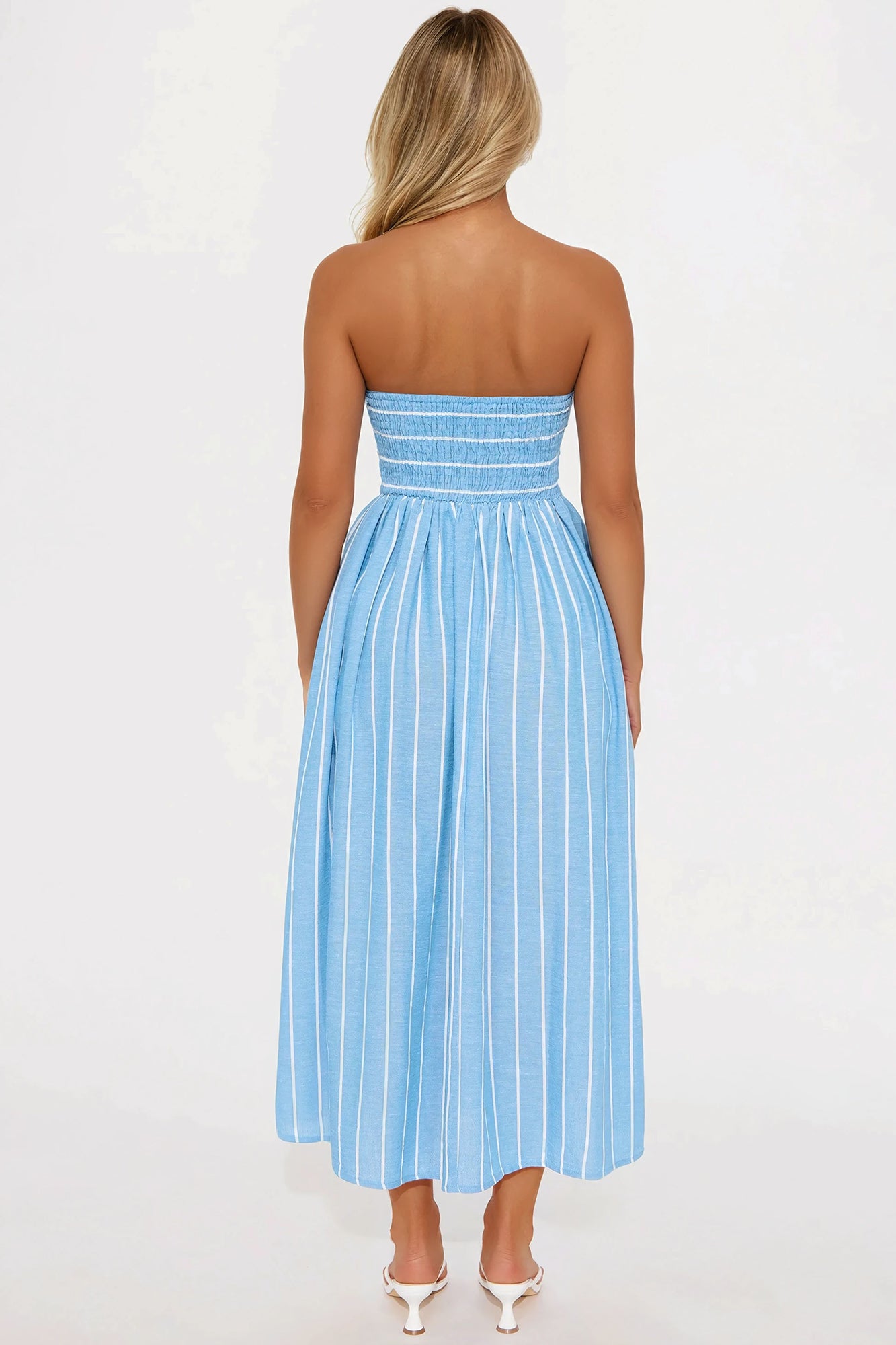 Taryn Striped Linen Midi Dress - Blue - Image 3