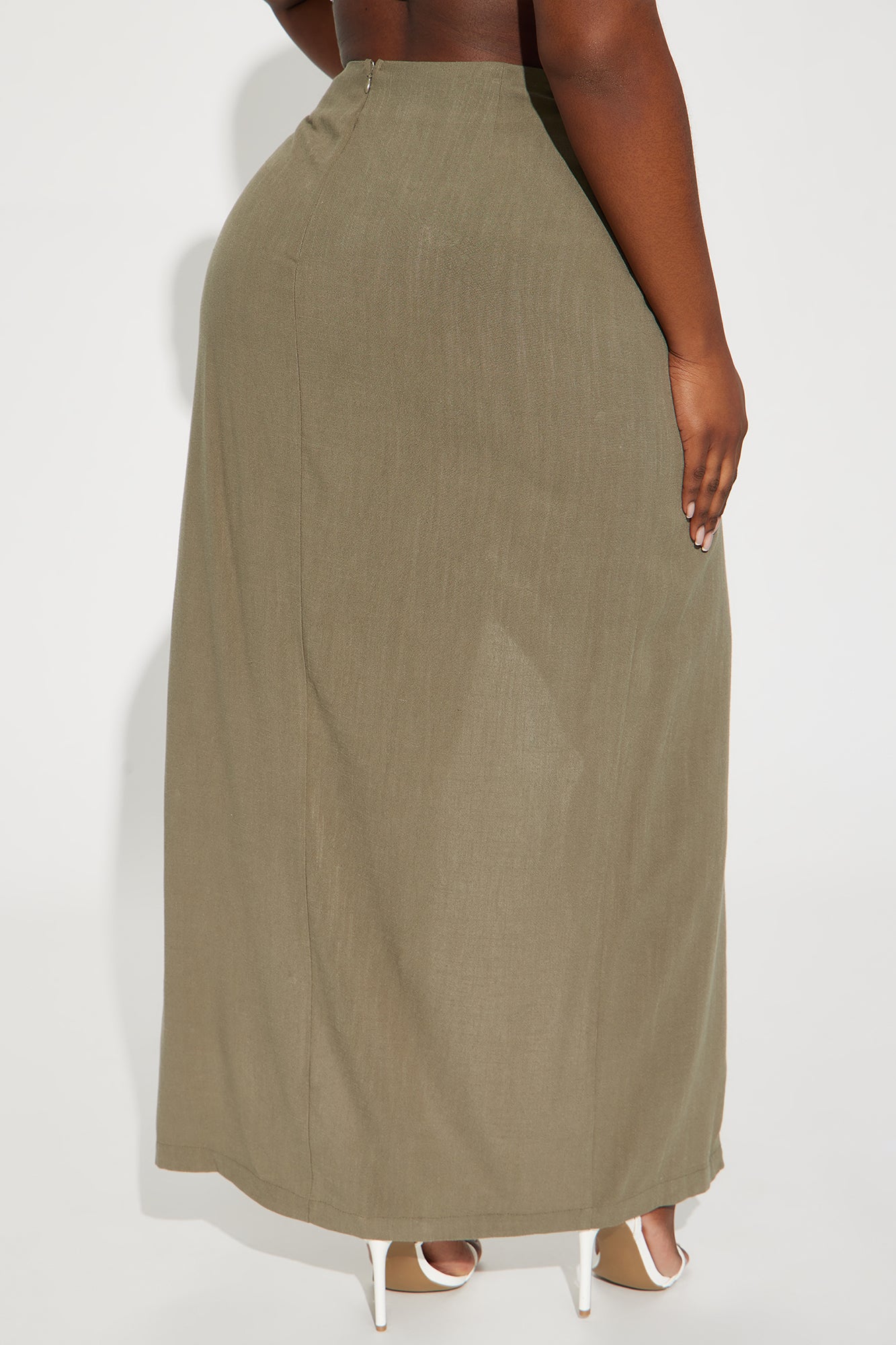 Dezi Linen Slit Maxi Skirt - Olive - Image 8
