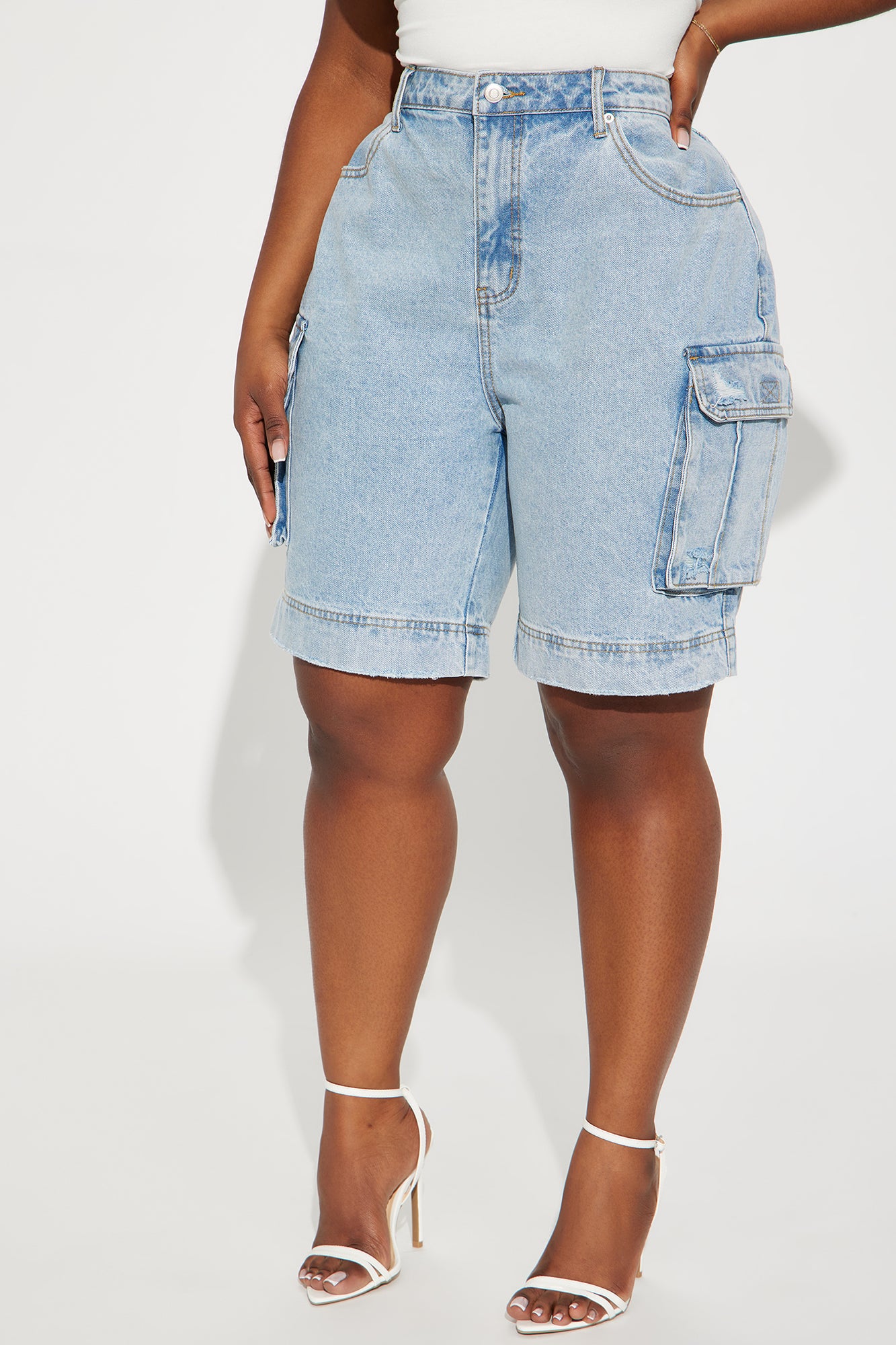 In High Demand Non Stretch Cargo Bermuda Shorts - Light Wash - Image 6