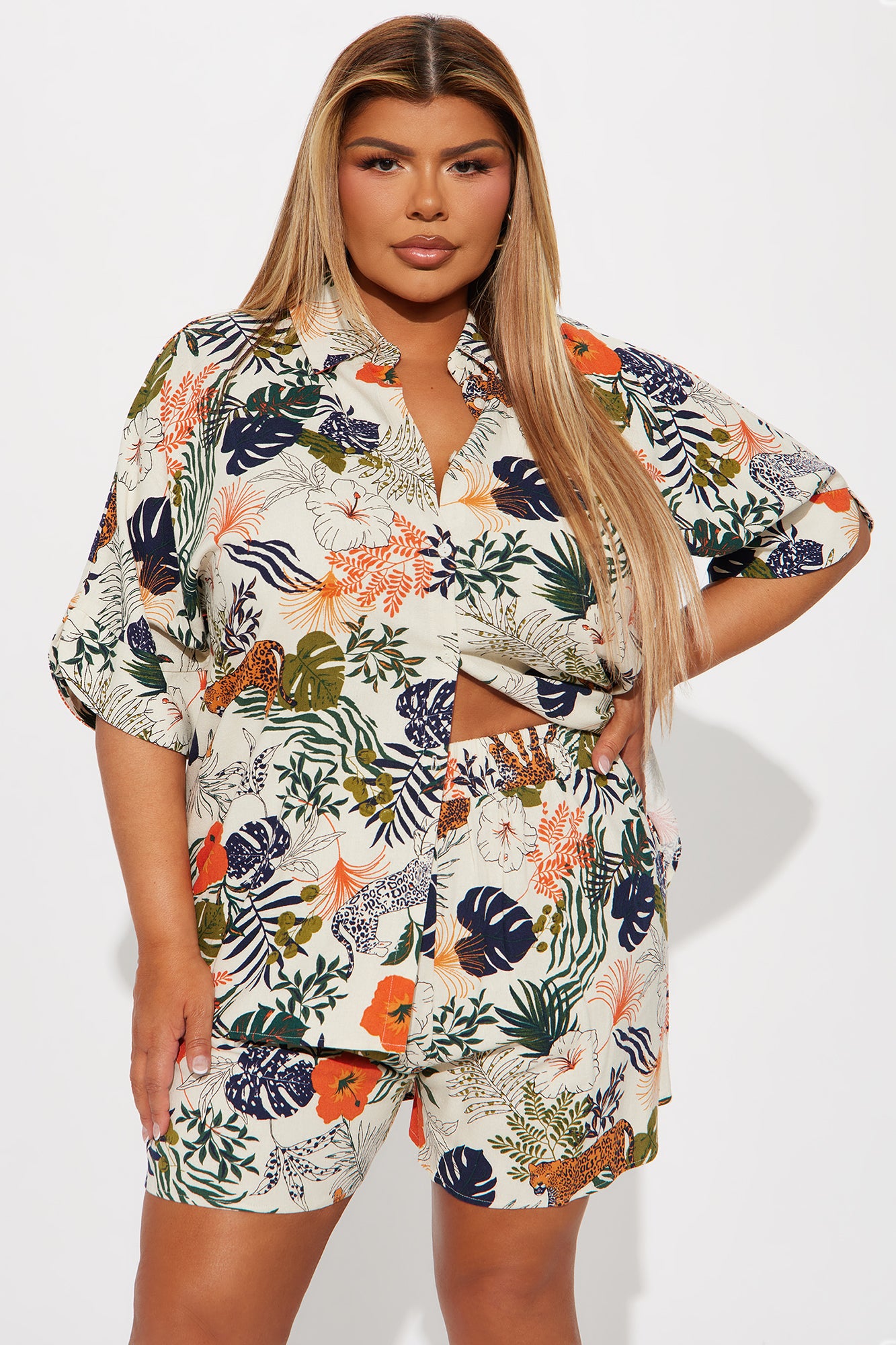 Rainforest Escape Linen Short Set - Multi Color - Image 5