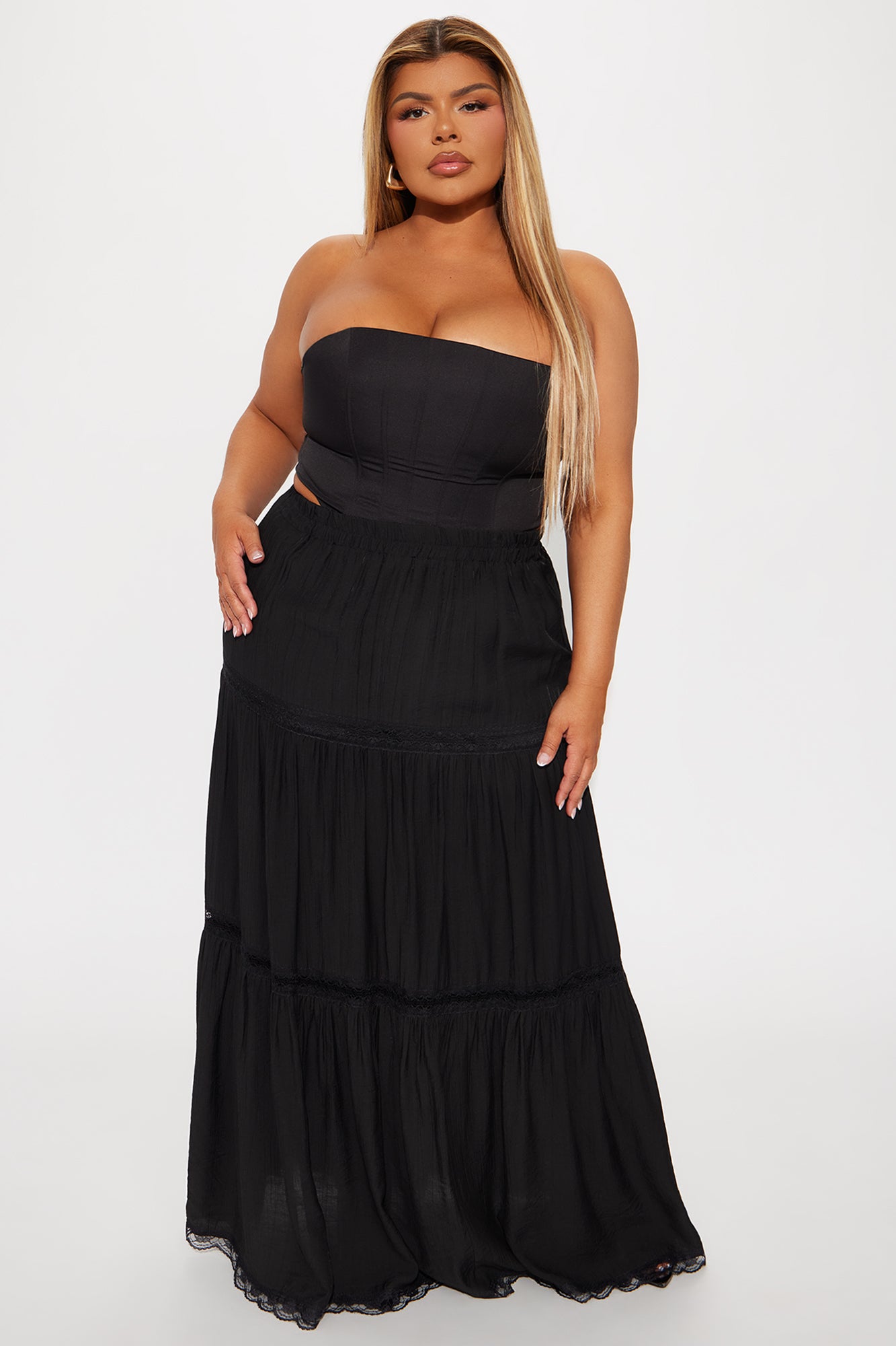 Natalia Tiered Gauze Maxi Skirt - Black - Image 4