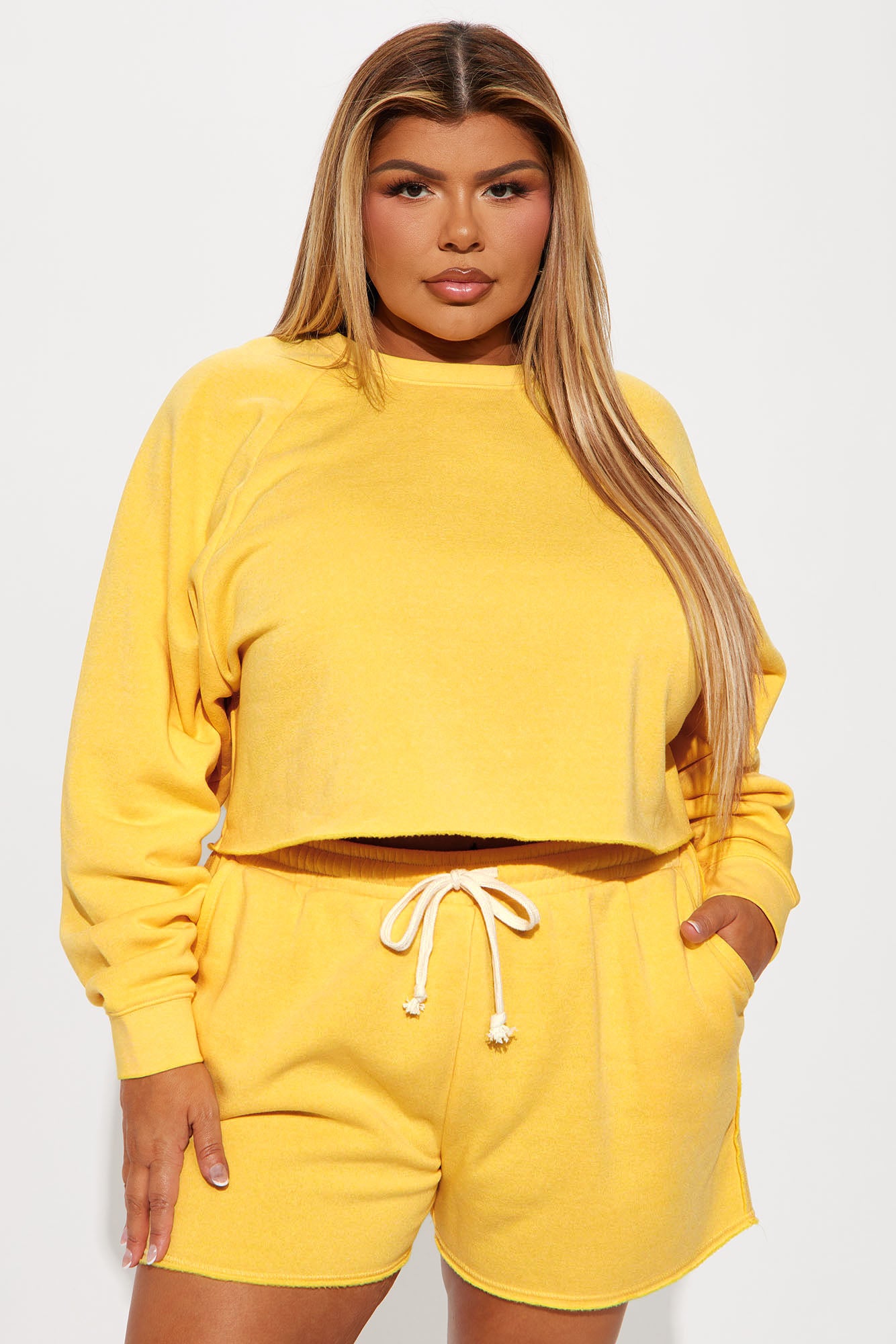 So Soft Washed Fleece Short Set - Yellow - Image 4