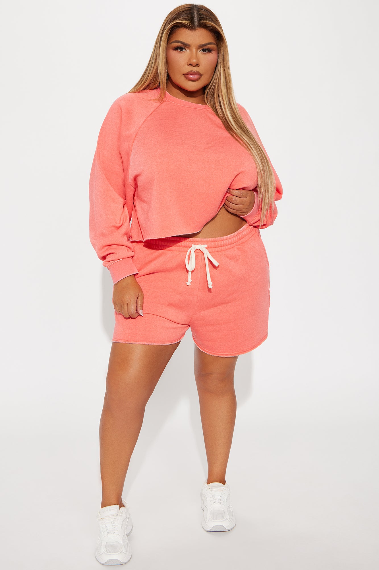 So Soft Washed Fleece Short Set - Coral - Image 5