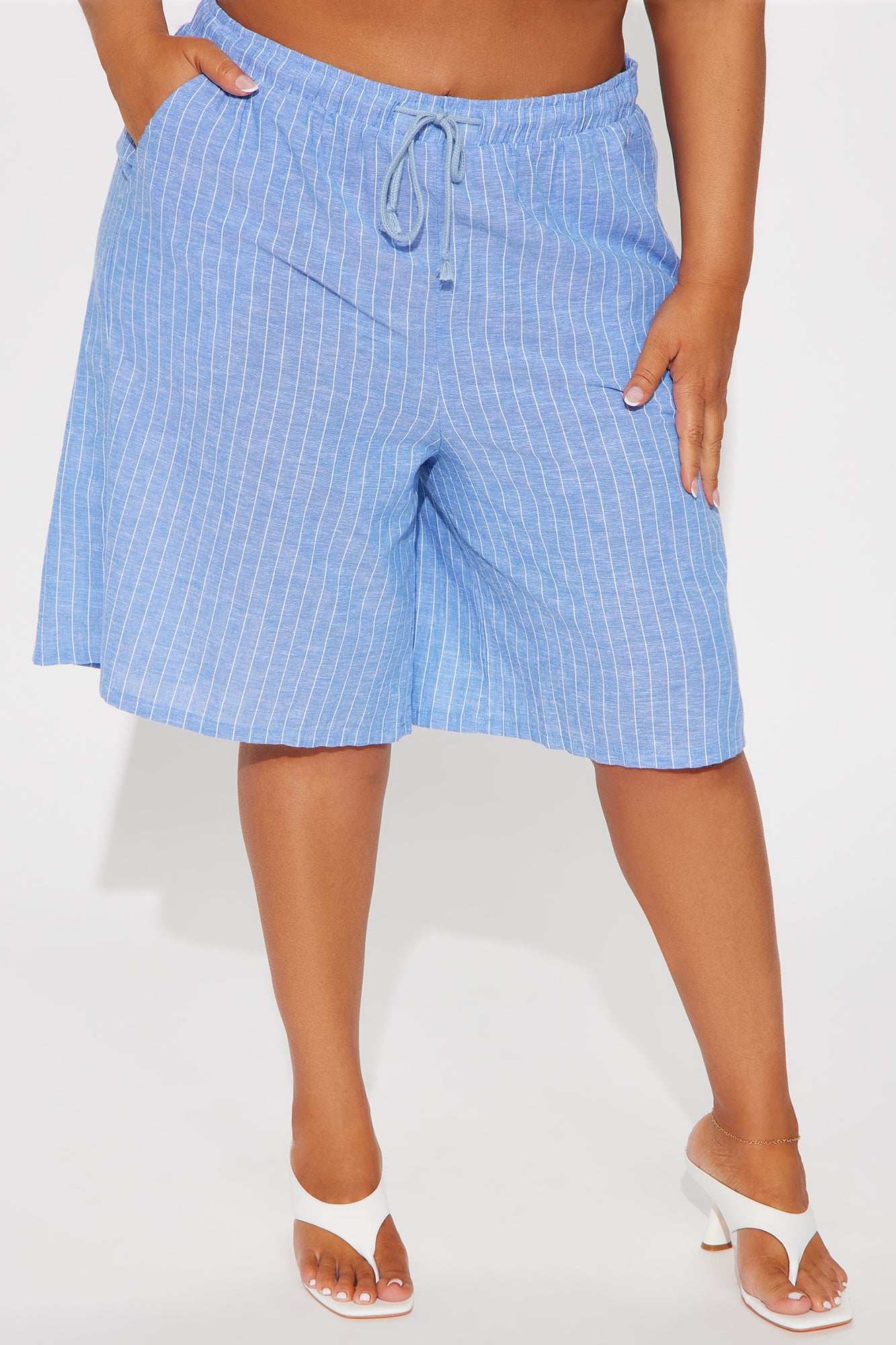 Wherever You Go Pinstripe Linen Bermuda Short - Blue/combo - Image 5