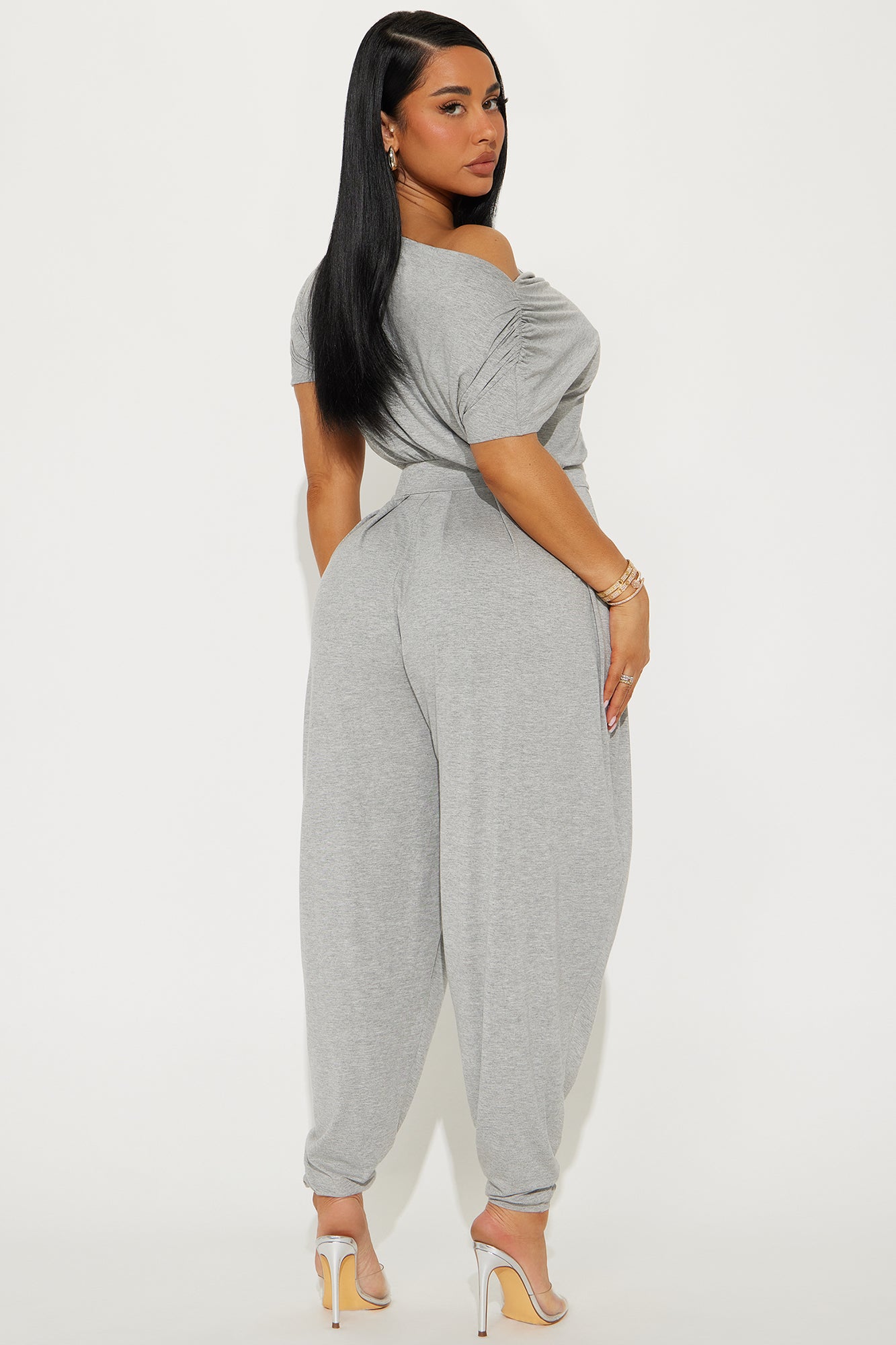 Emmaline Short Sleeve Jogger Jumpsuit - Heather Grey - Image 3