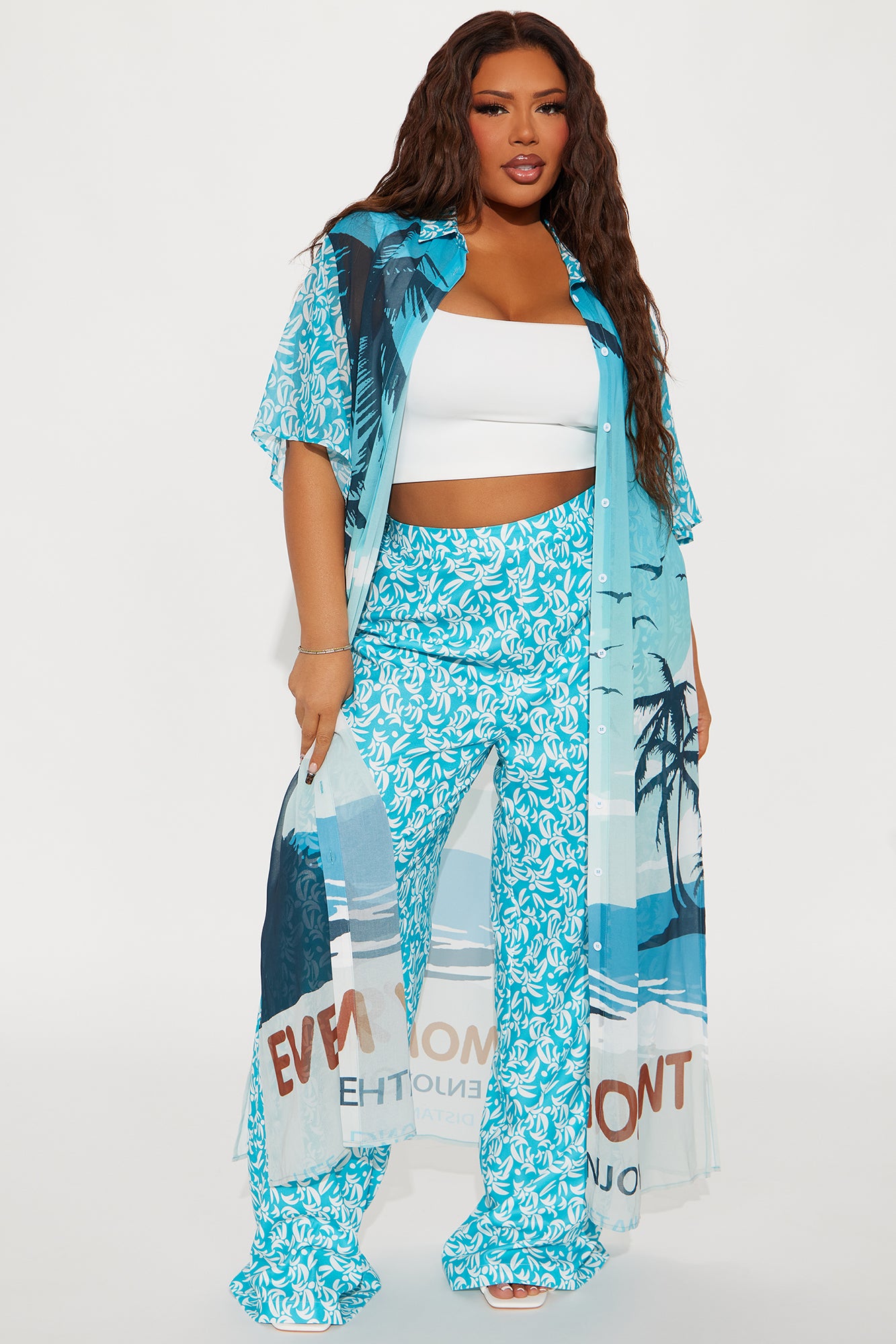 Coastal Escape Pant Set - Aqua - Image 4