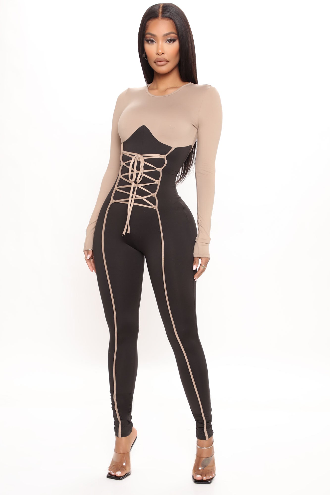 Lana Lace Up Jumpsuit - Nude/combo - Image 5
