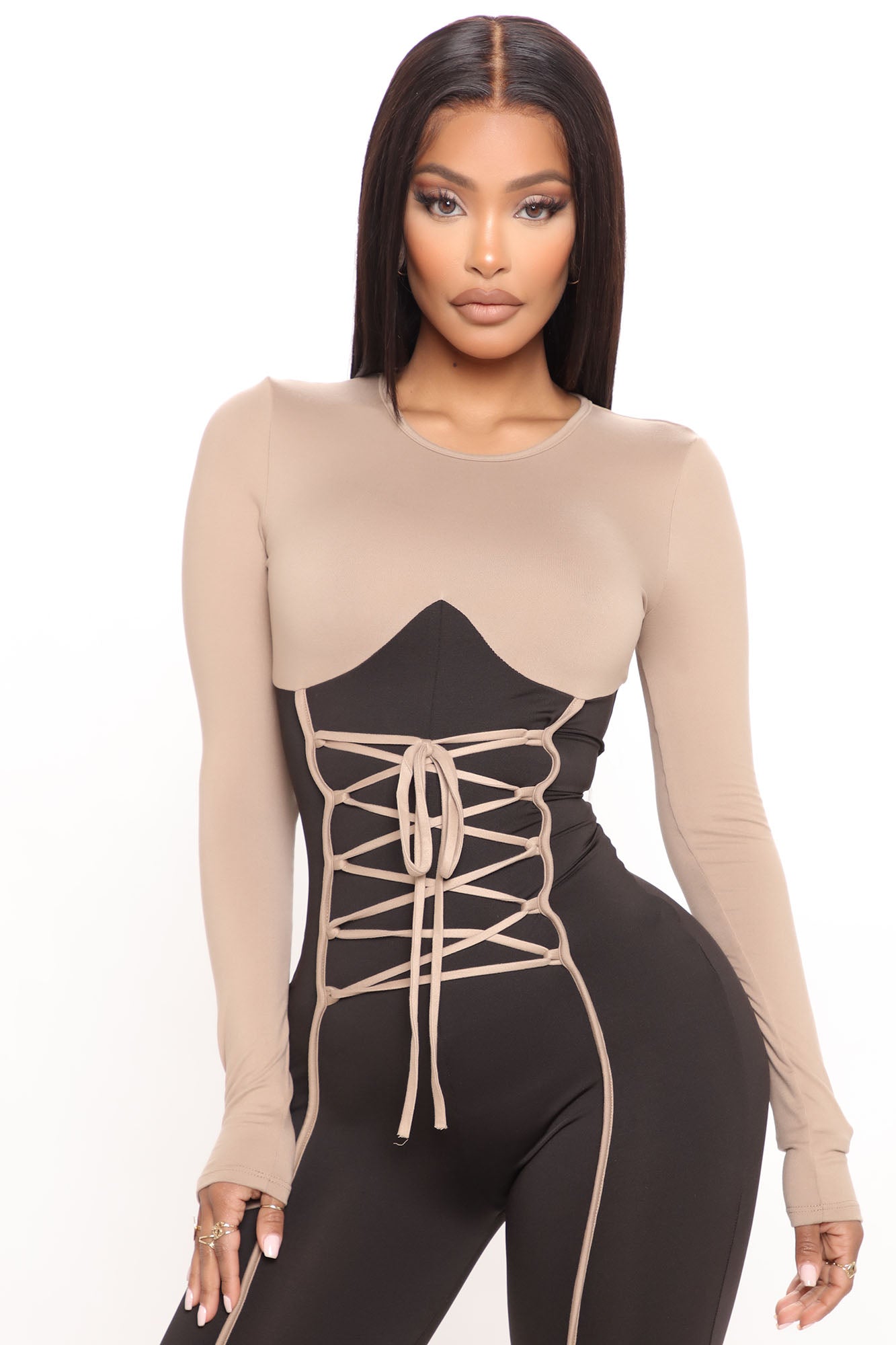 Lana Lace Up Jumpsuit - Nude/combo - Image 6