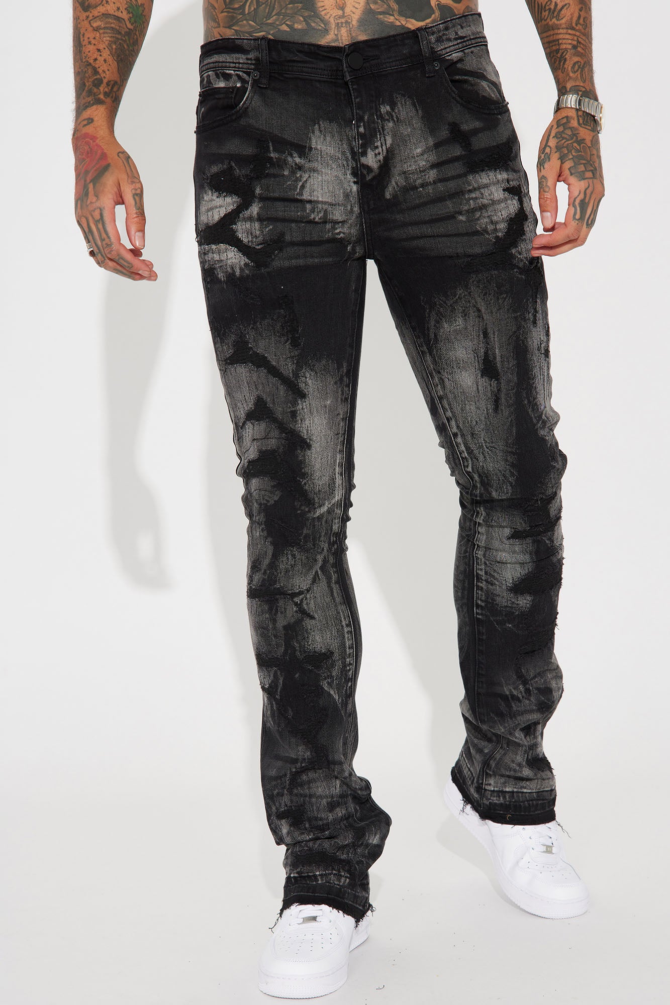 No Cap Stacked Skinny Flare Jeans - Black Wash - Image 4