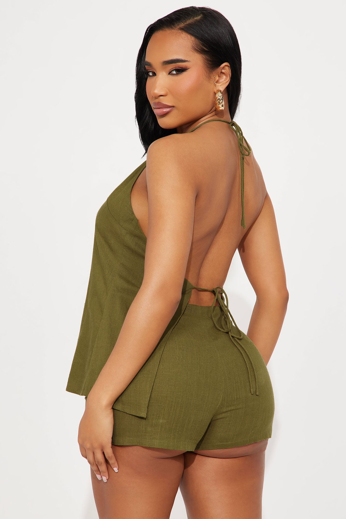 Shelby Linen Short Set - Olive - Image 3