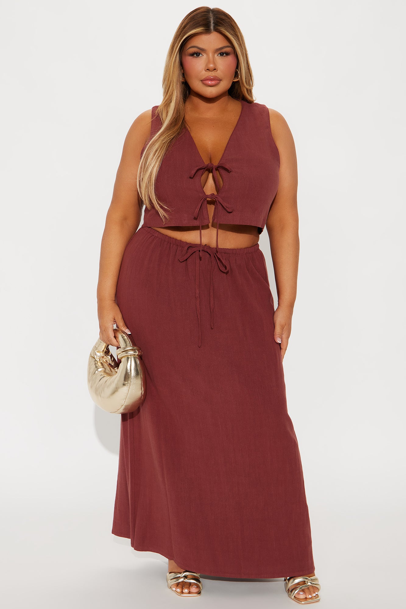 Lily Linen Skirt Set - Brown - Image 4