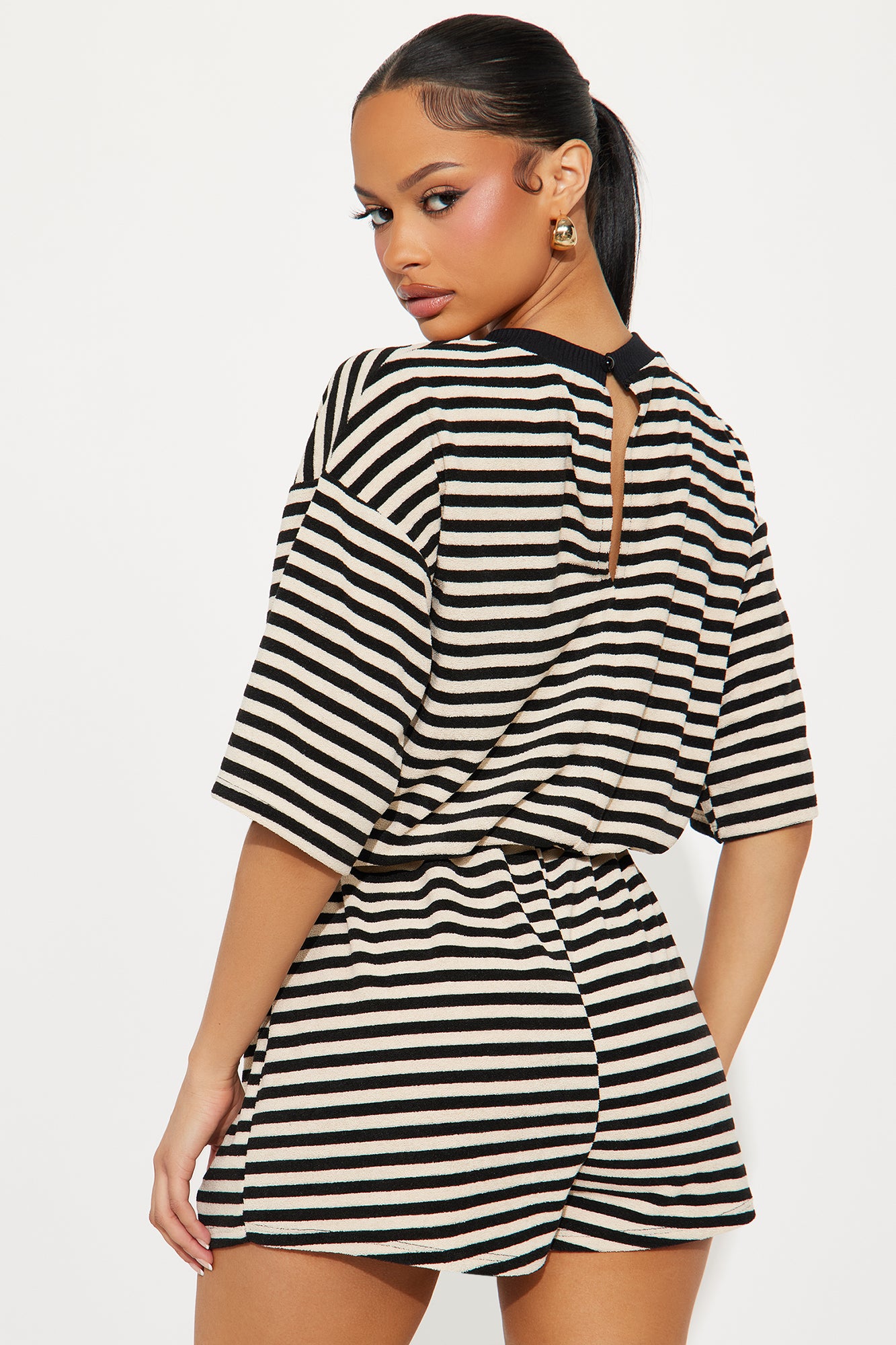 Walk The Line Terry Cloth Romper - Black/combo - Image 3