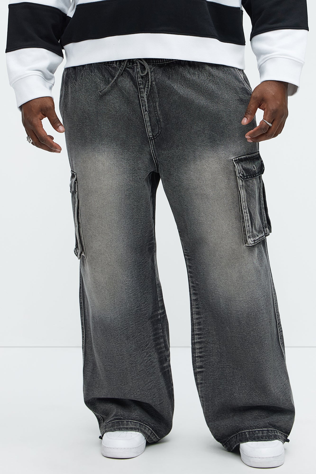 Stretch Waist Relaxed Baggy Jeans - Black Wash - Image 7