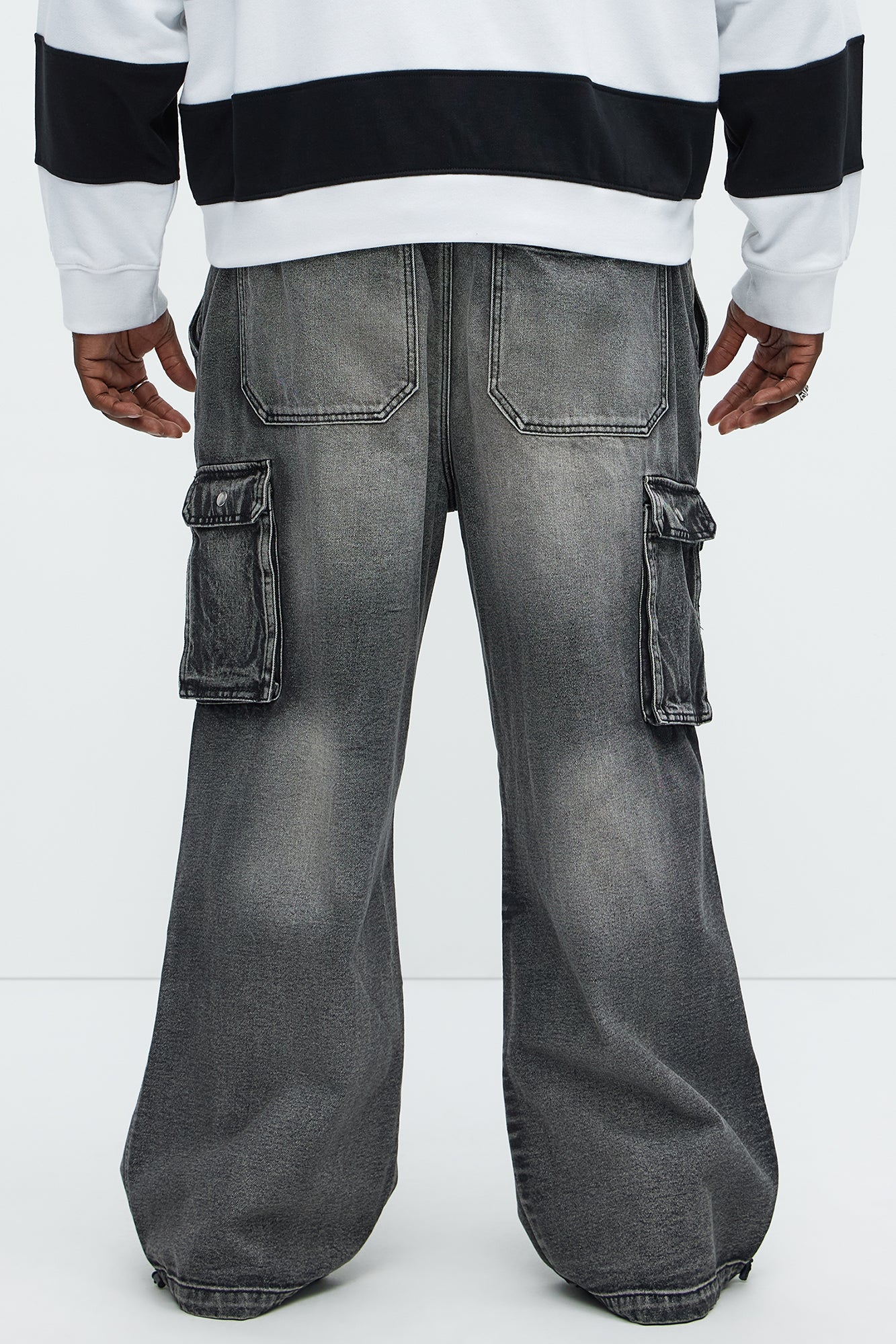 Stretch Waist Relaxed Baggy Jeans - Black Wash - Image 11