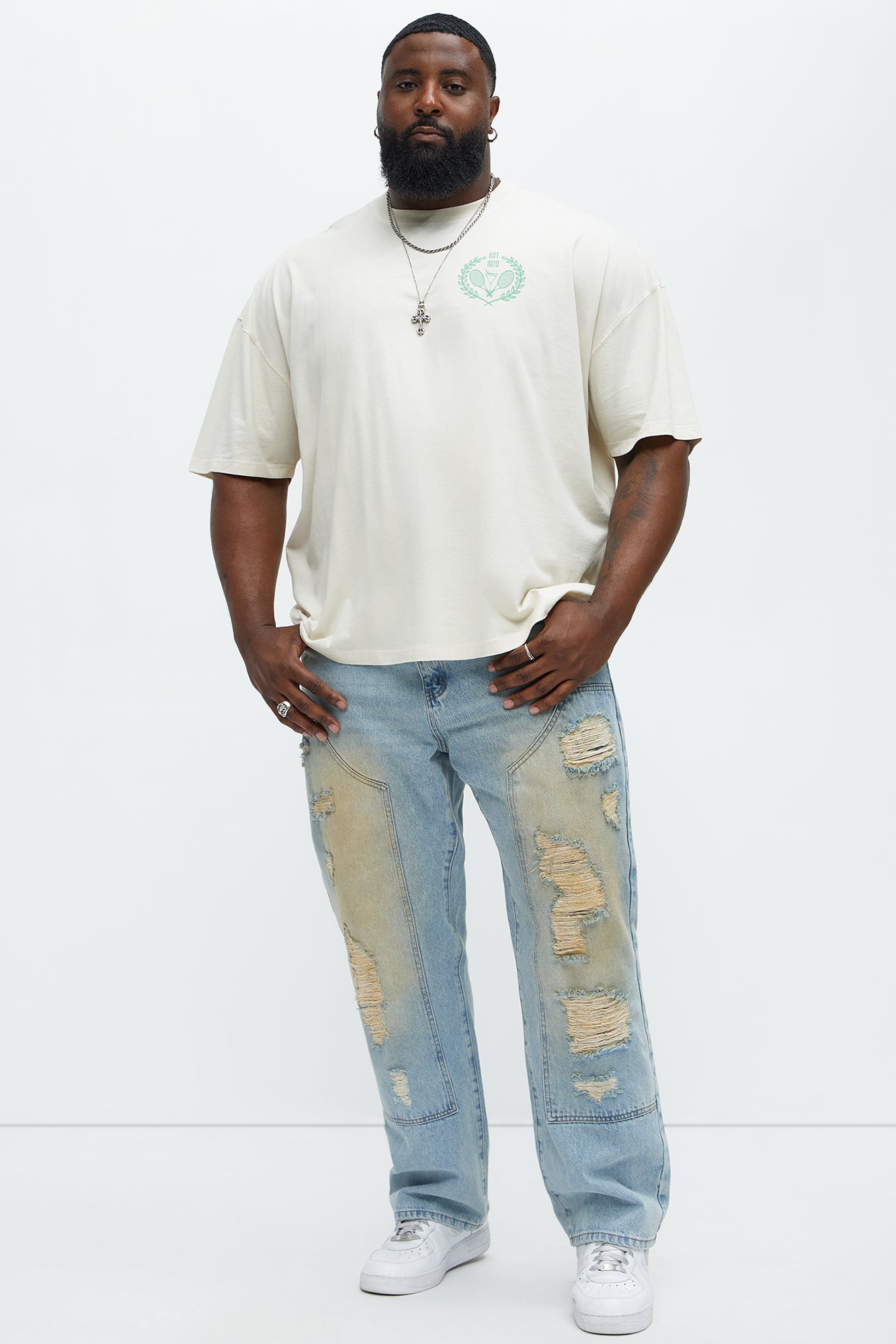 Tennis Club Manhattan Oversized Short Sleeve Tee - Cream - Image 7