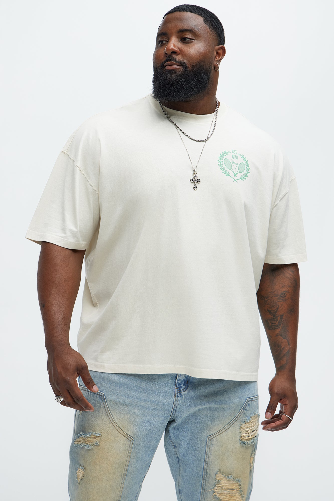 Tennis Club Manhattan Oversized Short Sleeve Tee - Cream - Image 8