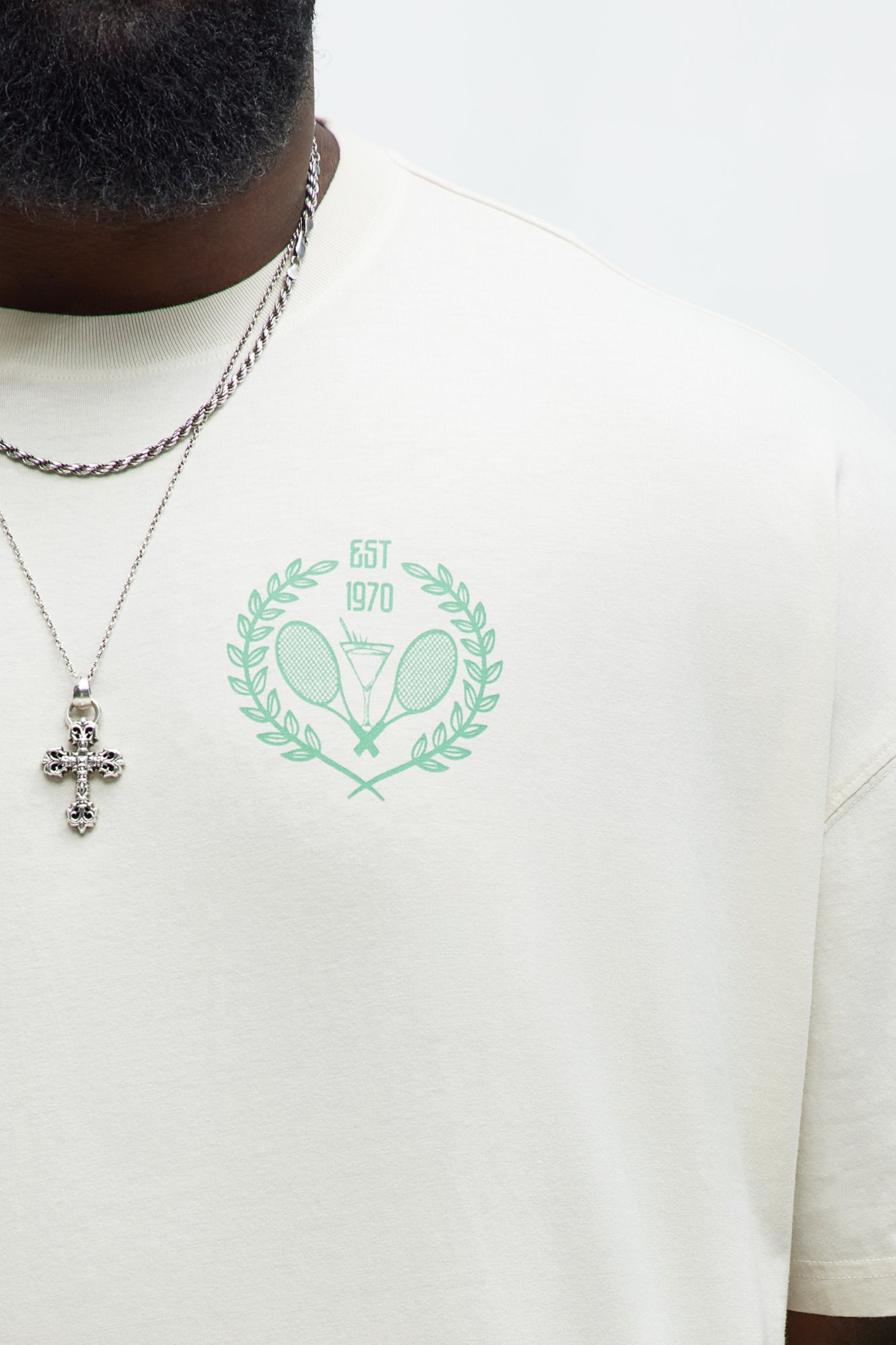 Tennis Club Manhattan Oversized Short Sleeve Tee - Cream - Image 9