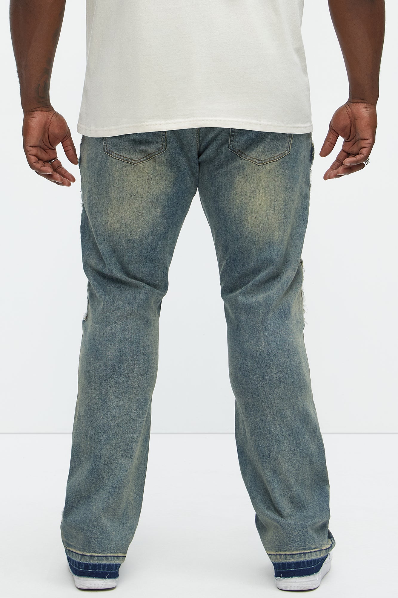 Flame Frayed Patch Stacked Skinny Flare Jeans - Vintage Blue Wash - Image 9