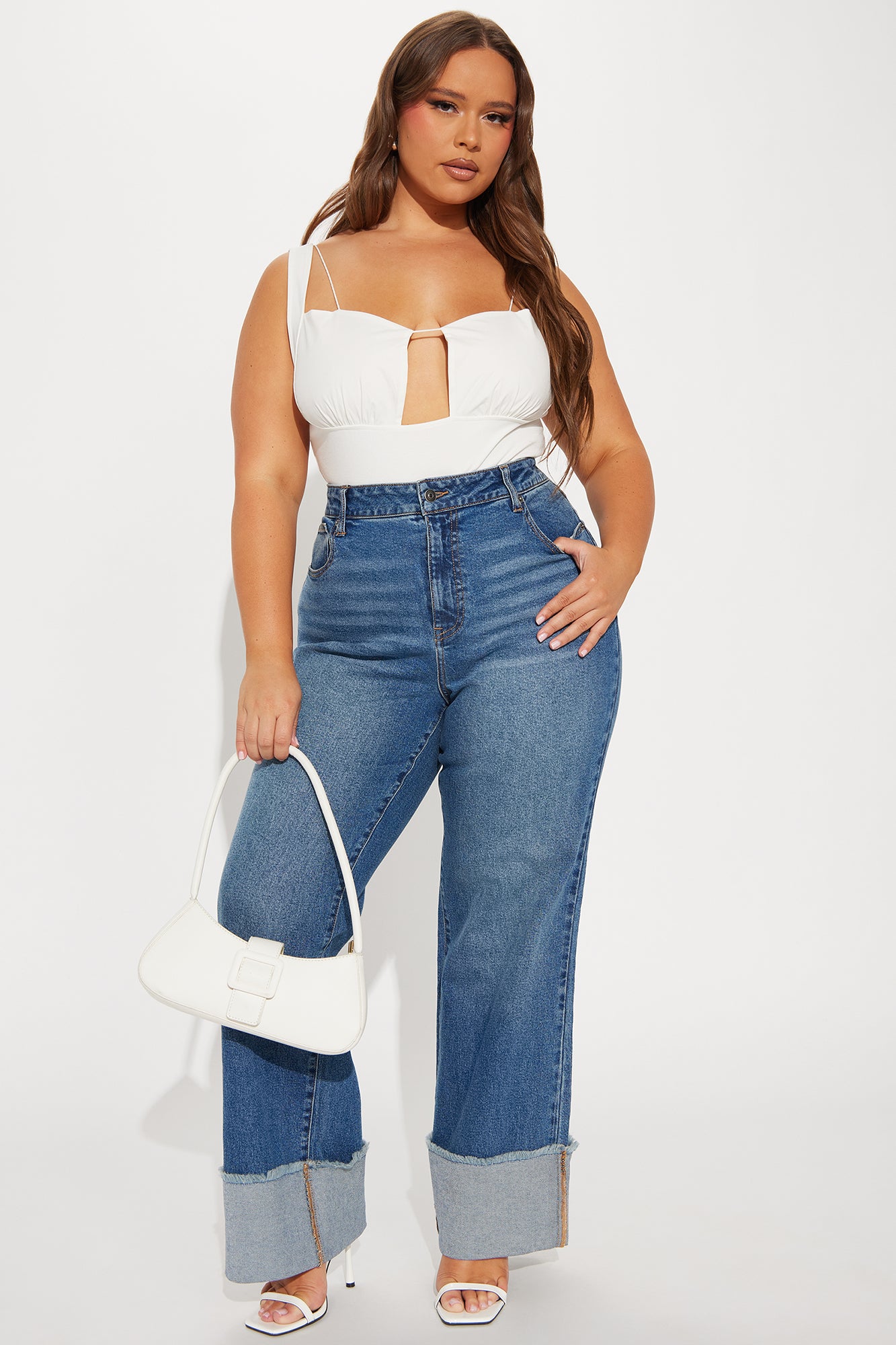 All The While Cuffed Wide Leg Jeans - Medium Wash - Image 4