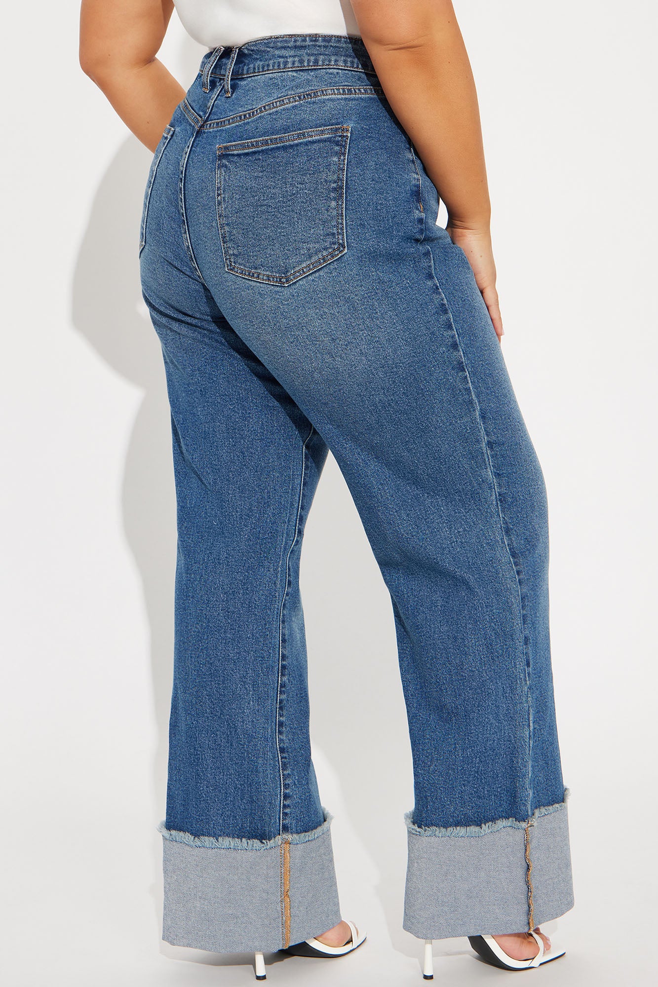 All The While Cuffed Wide Leg Jeans - Medium Wash - Image 6