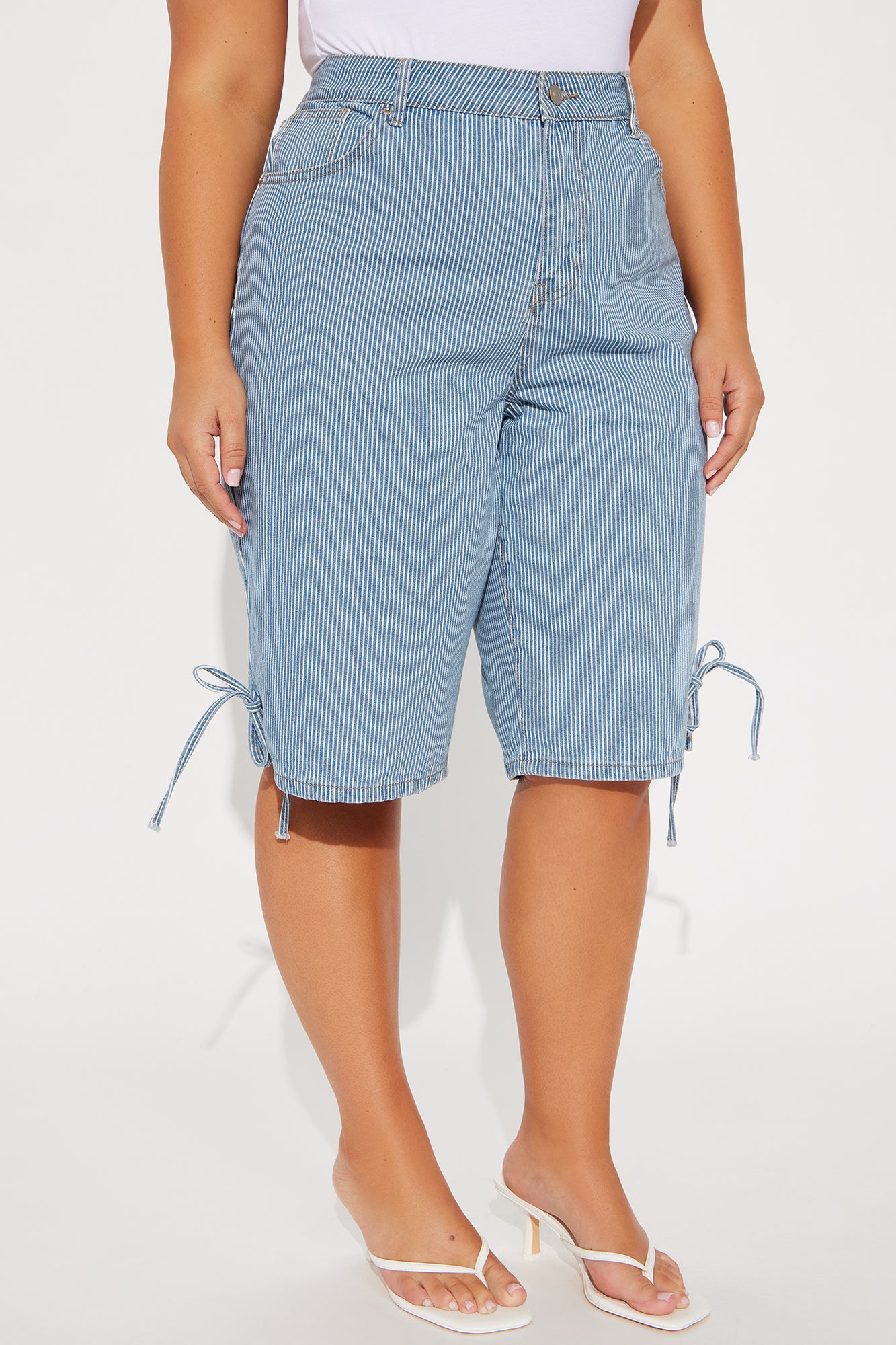 Oceanside Striped Denim Jorts - Light Wash - Image 7