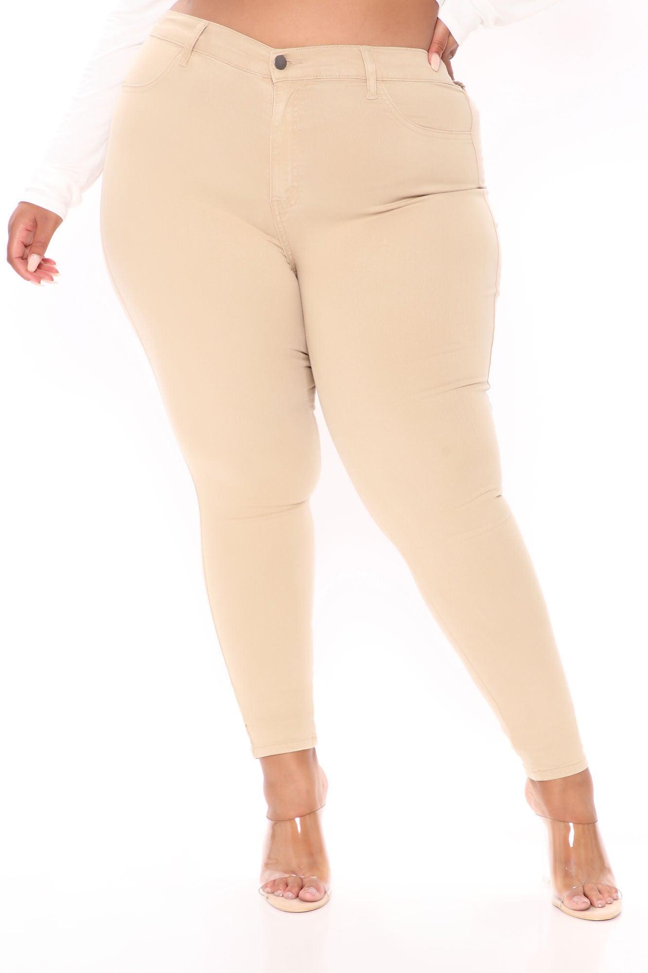 Classic High Waist Skinny Jeans - Khaki - Image 6