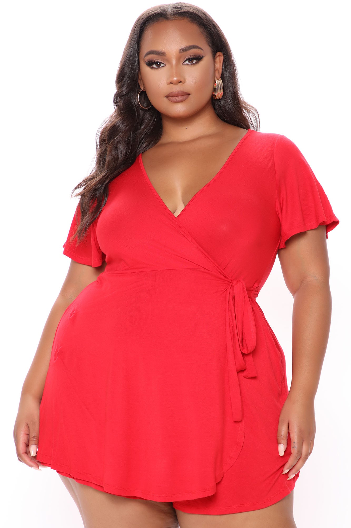 Rhonda Wrap Romper - Red - Image 7