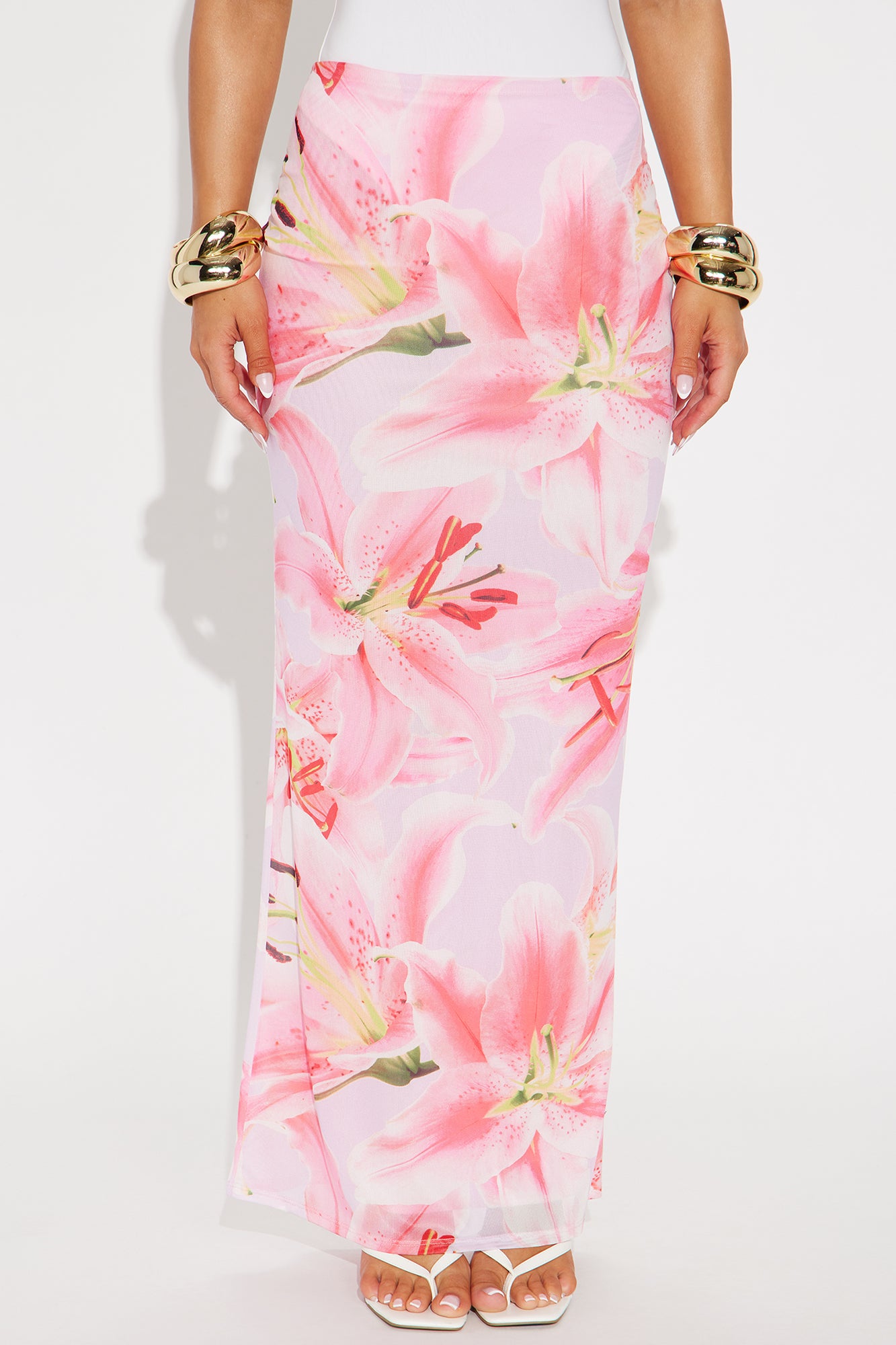 Late Nights In Santorini Floral Mesh Maxi Skirt - Pink/combo - Image 3