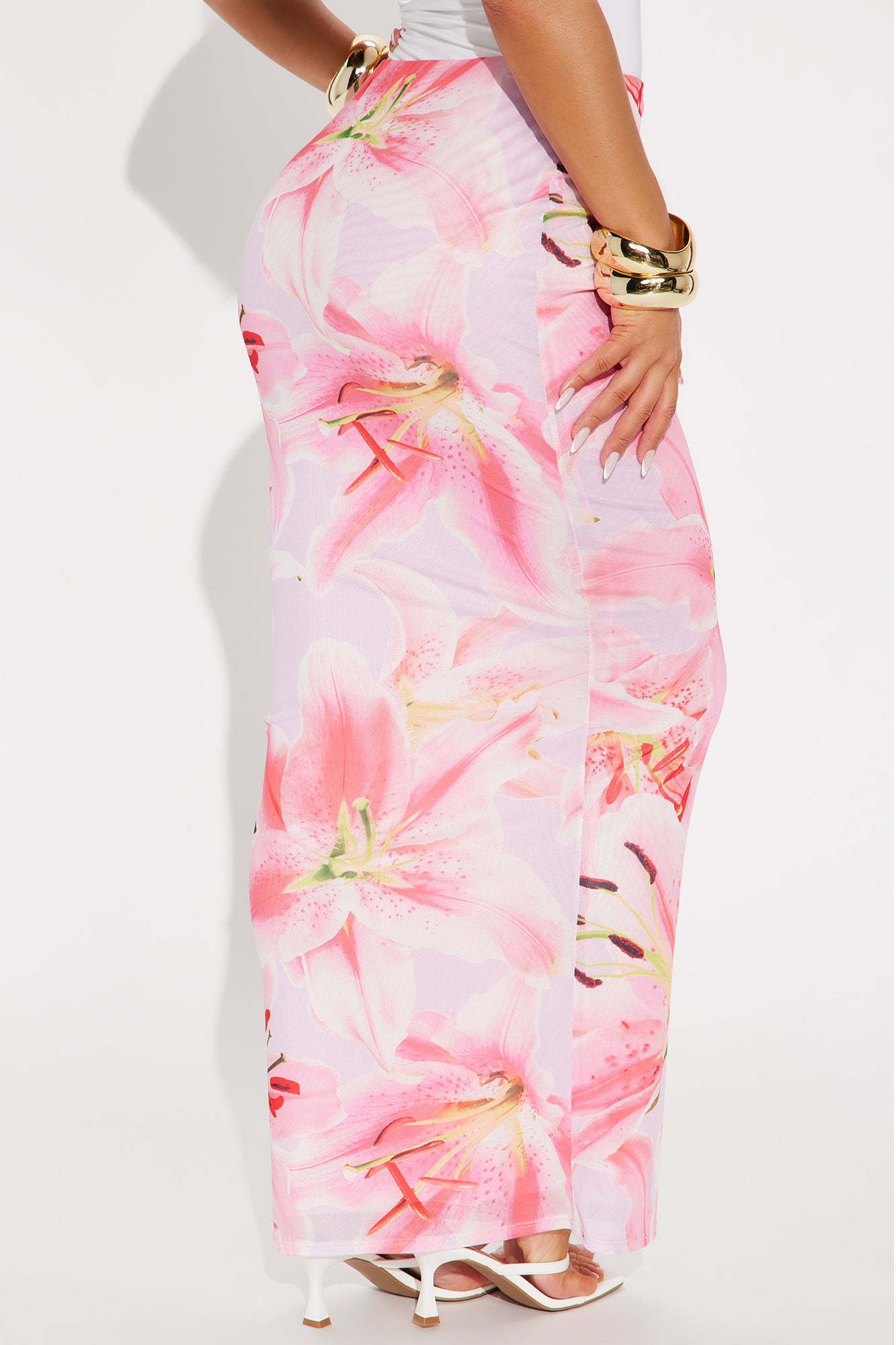 Late Nights In Santorini Floral Mesh Maxi Skirt - Pink/combo - Image 4