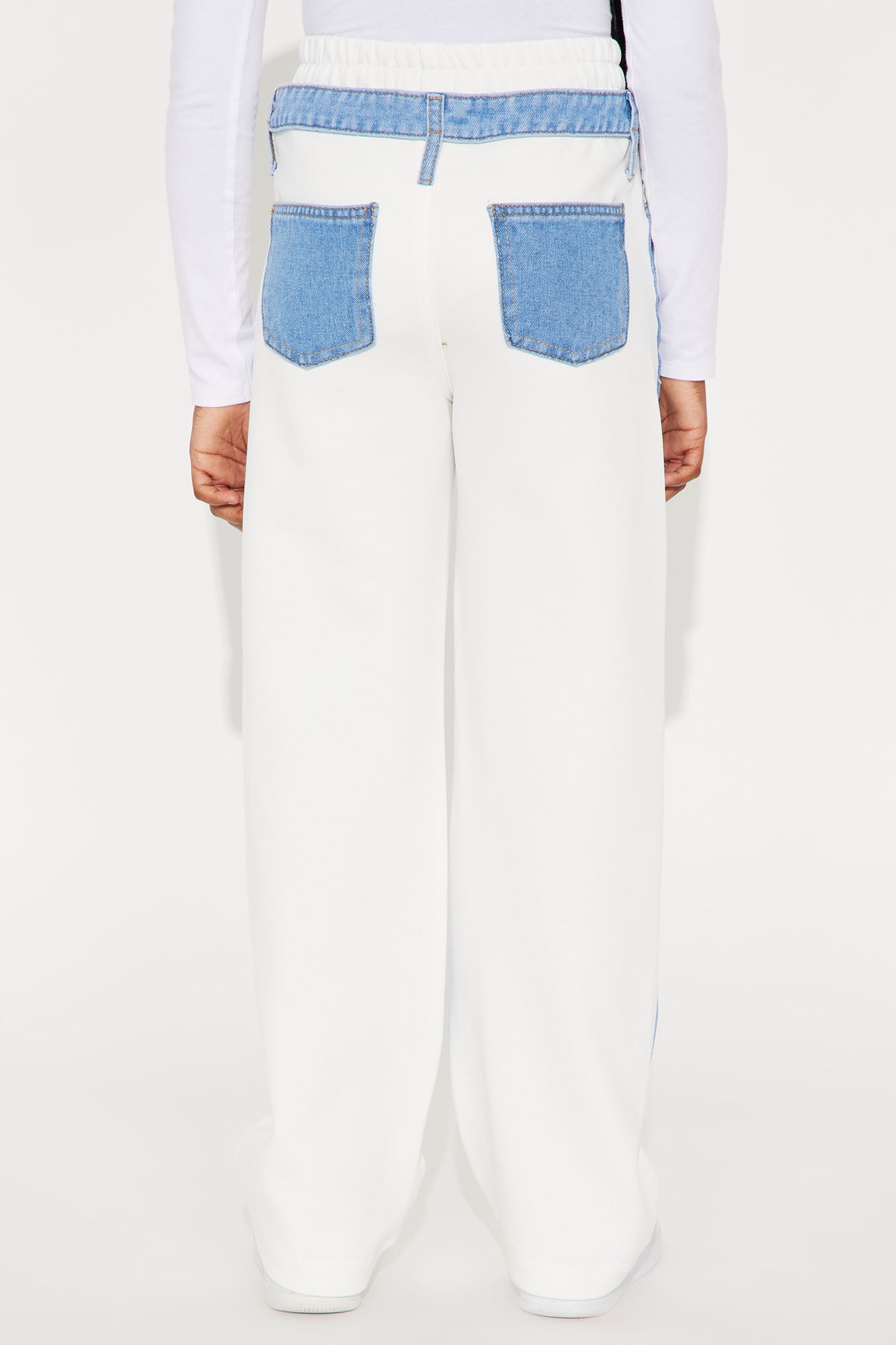 Mini Eileen Denim Contrast Double Waistband Pant - White/combo - Image 4