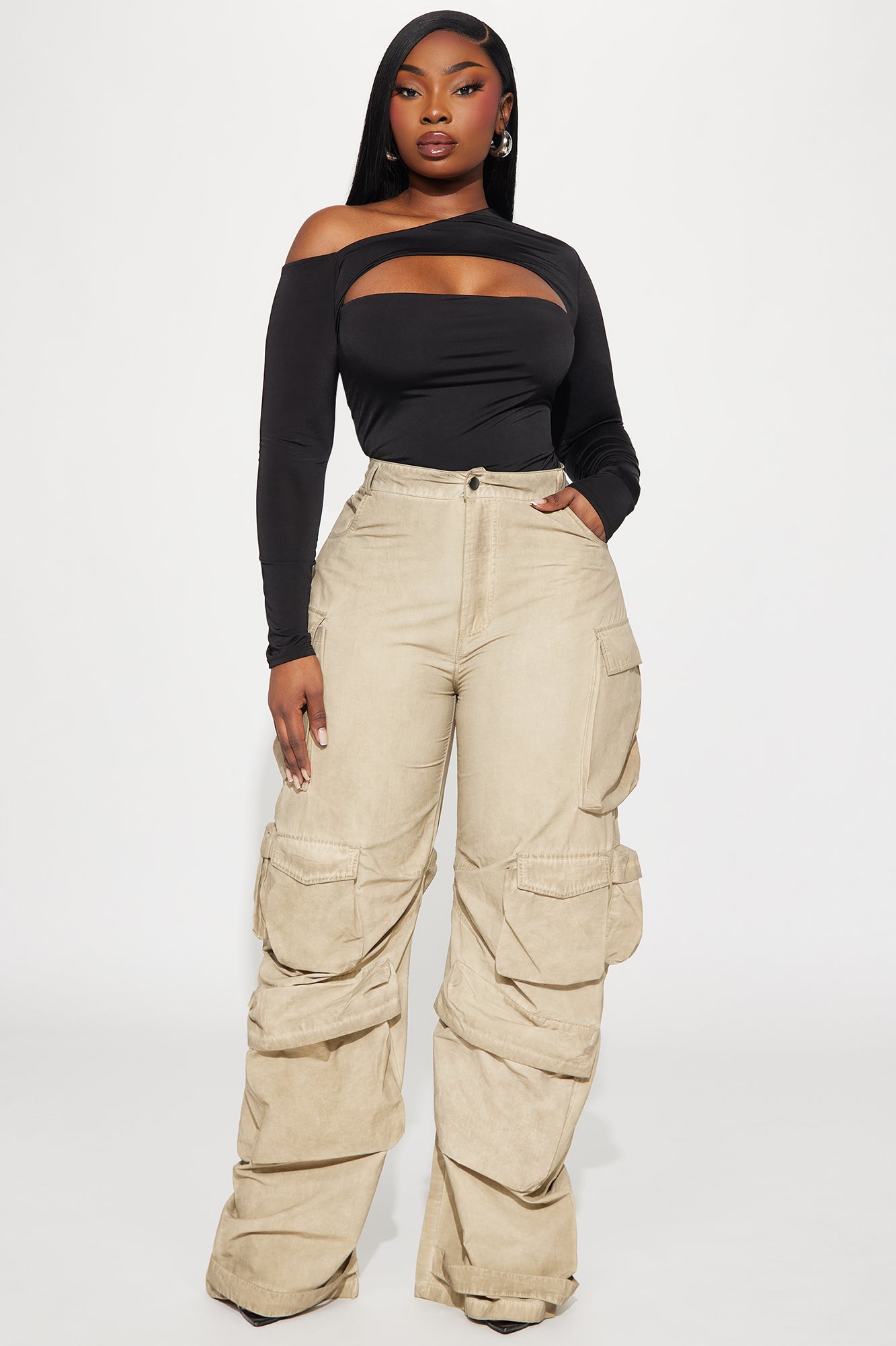 Talk It Up Oversized Distressed Washed Cargo Pant - Khaki - Image 6