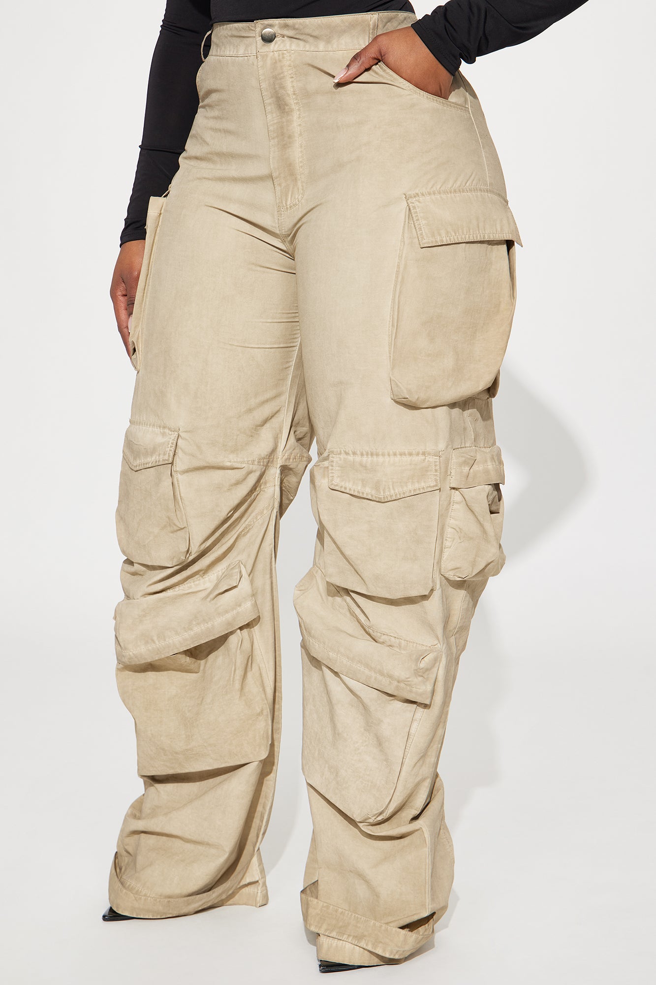 Talk It Up Oversized Distressed Washed Cargo Pant - Khaki - Image 7