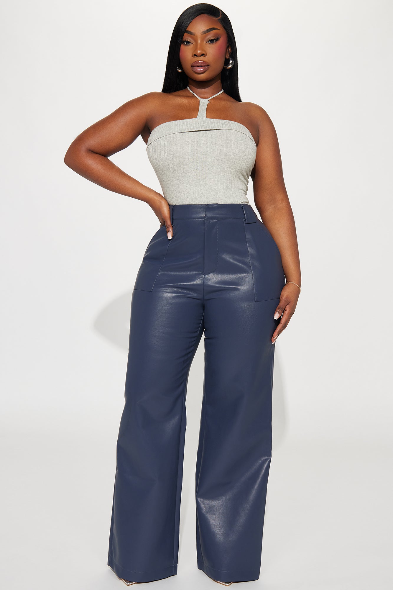 Tailored For You Faux Leather Pant - Navy - Image 4