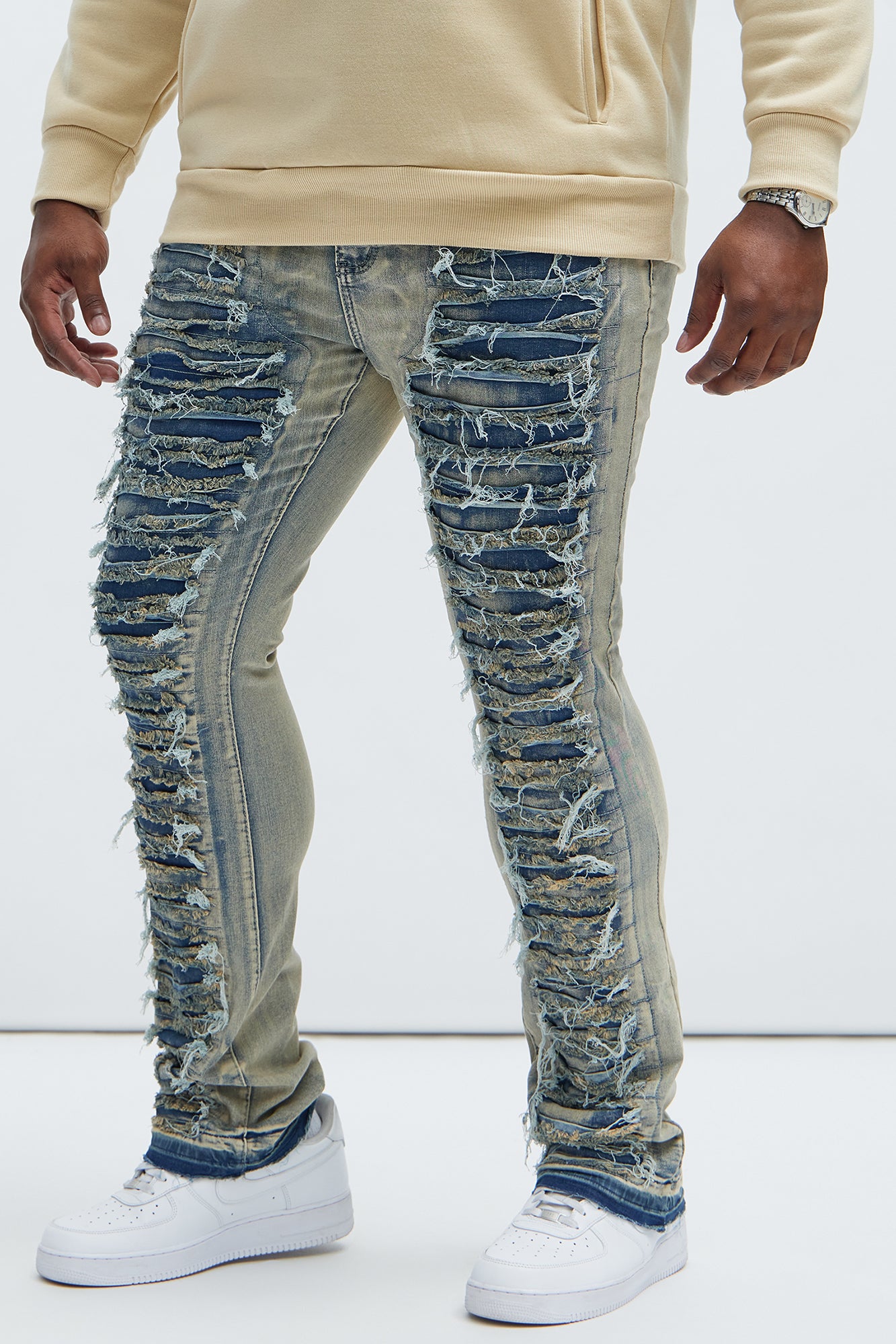 Got Me Destroyed Stacked Skinny Flare Jeans - Light Blue - Image 5