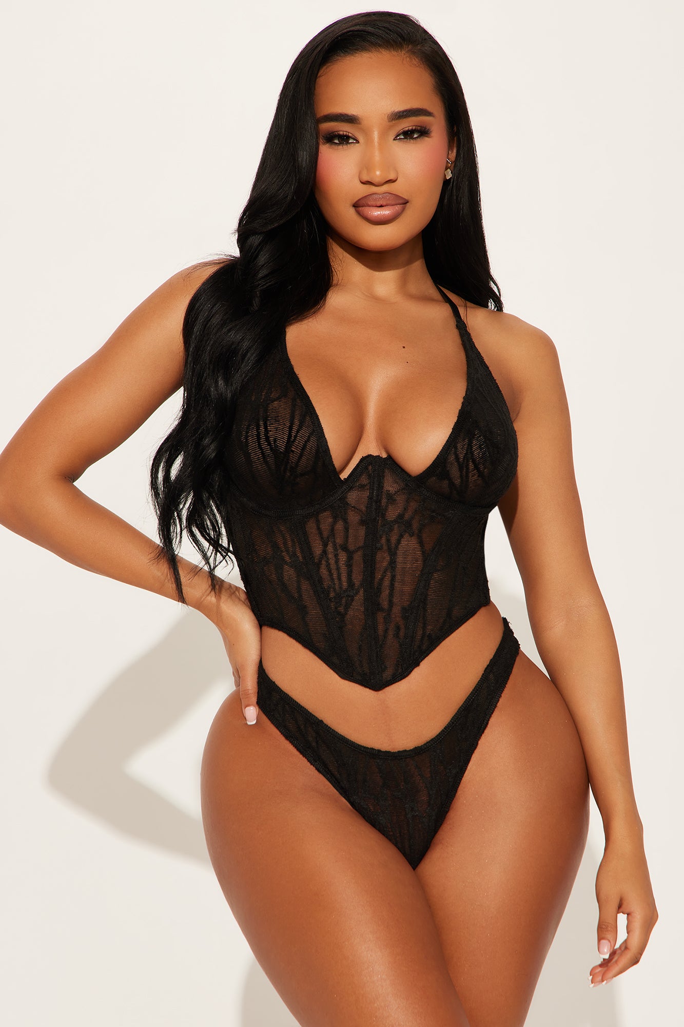 After Hours Textured 3 Piece Bustier Skirt Set - Black - Image 3