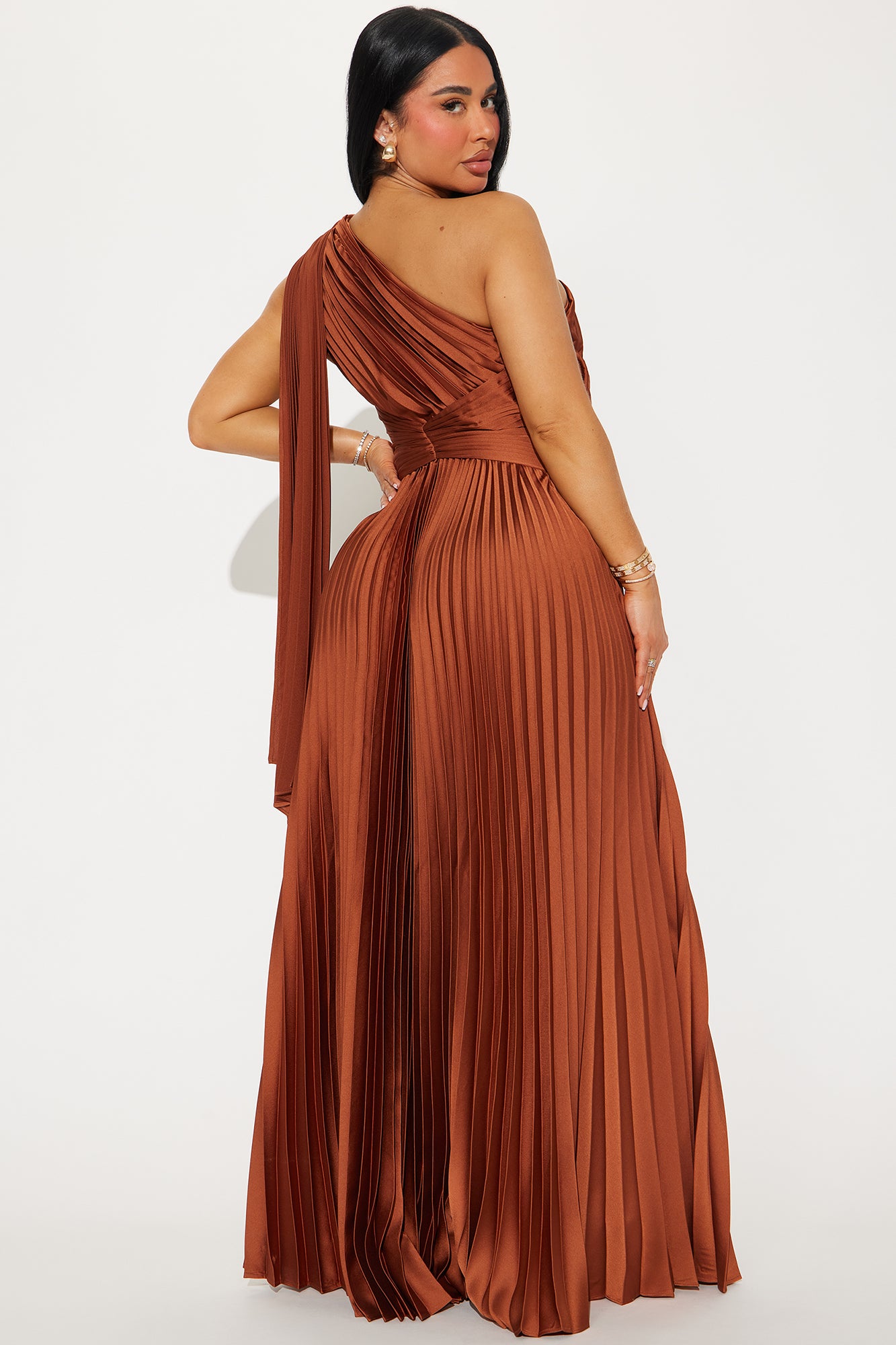 Athena Pleated Maxi Dress - Rust - Image 3