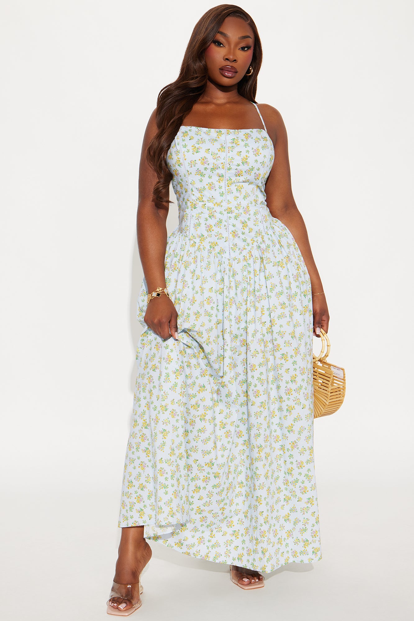 Allison Floral Poplin Maxi Dress - Light Blue - Image 4
