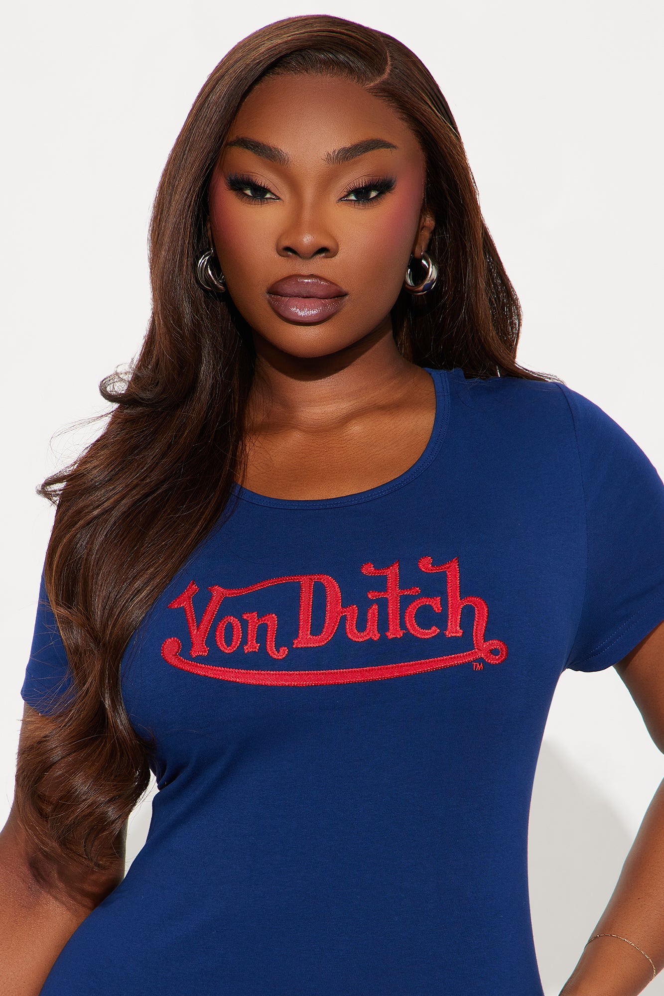Von Dutch Short Sleeve Embroidered Mini Dress - Navy/Red - Image 5