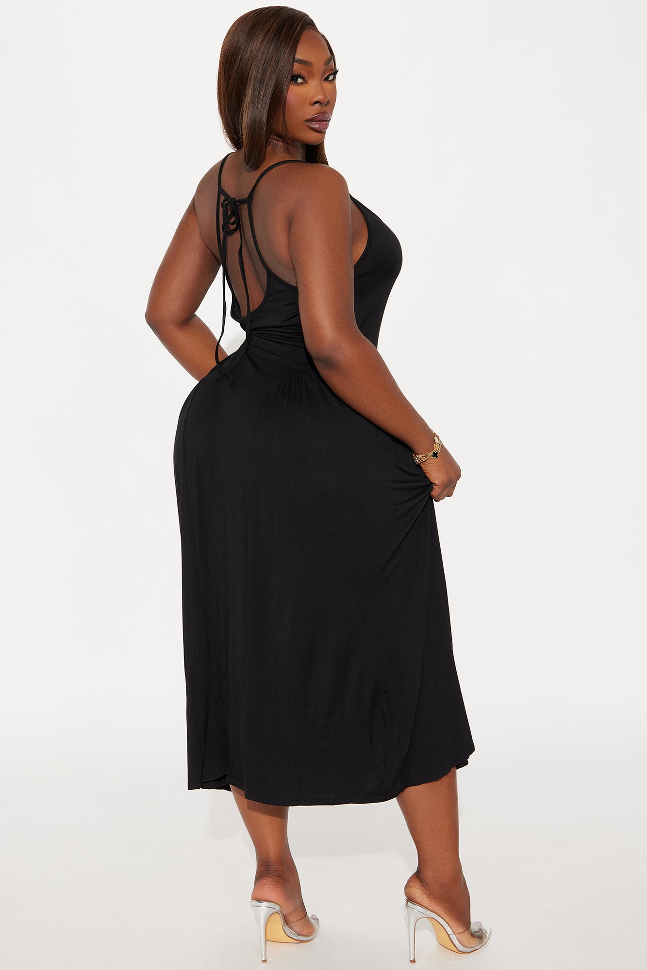 Plain Jane Tie Back Midi Dress - Black - Image 6